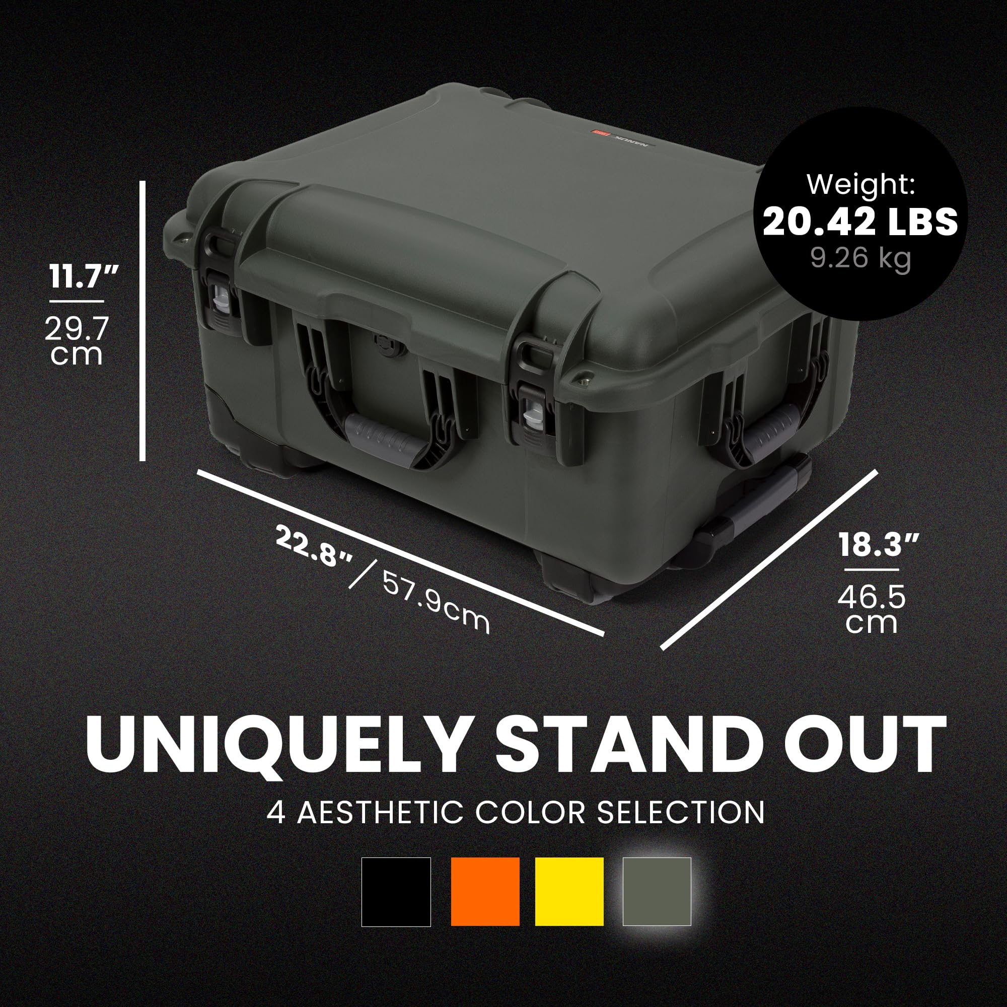 Pro Photo Kit NANUK 950 – Waterproof Travel Camera Hard Case with Padded Dividers and Wheels, 22.8” x 18.3” x 11.7”, Dustproof and Impact-Resistant, Ideal for Heavy Loads – Olive