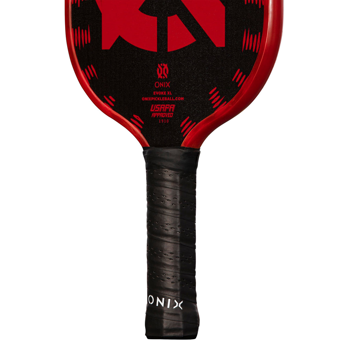 Graphite Onix Evoke XL Pickleball Paddle Features Polypropylene Core, Graphite Face, and Oversized Shape, Red