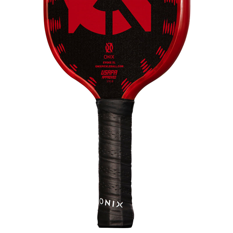 Graphite Onix Evoke XL Pickleball Paddle Features Polypropylene Core, Graphite Face, and Oversized Shape, Red