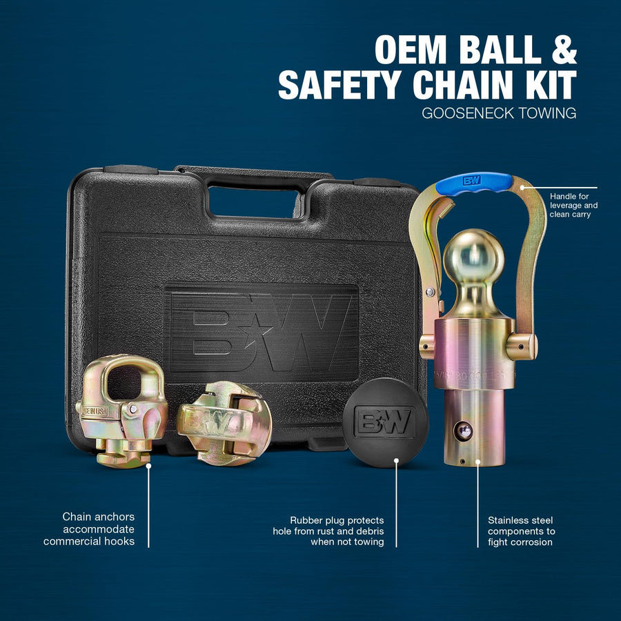 OEM Gooseneck Ball & Safety Chain Kit B&W Trailer Hitches for Ford, GM, Nissan - GNXA2061