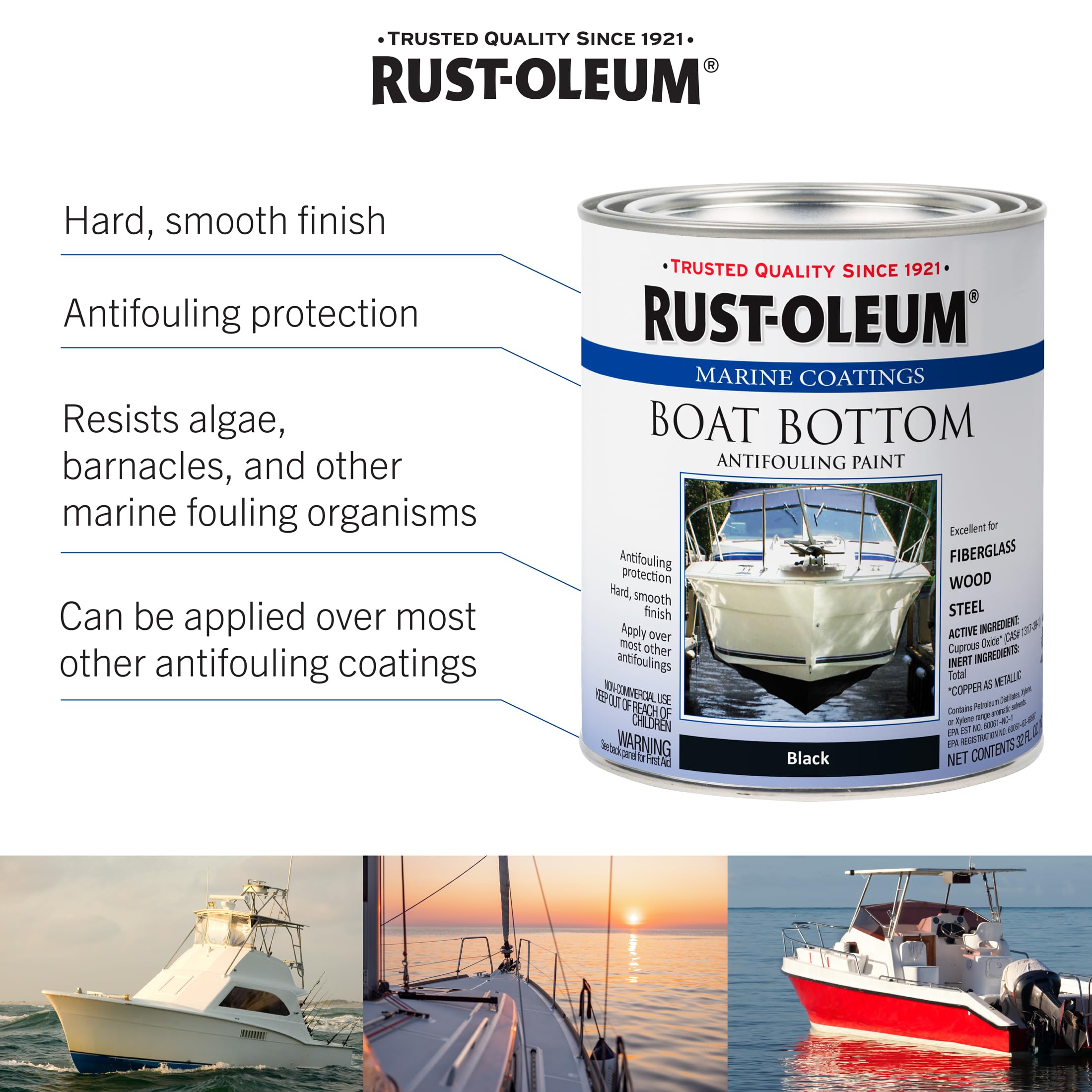 Marine Flat Rust-Oleum Antifouling Paint Boat Bottom, Quart, Black 396967​