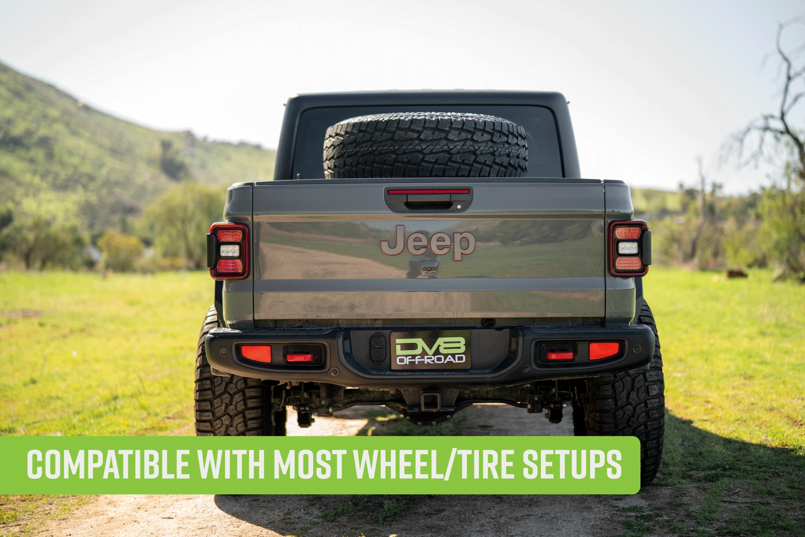 DV8 Offroad Spare Tire Carrier Adjustable in-Bed for 2020-2025 Jeep Gladiator JT | Flat or Angled Mounting Positions | Stainless Single Action Latching Mechanism | Compatible w/Most Wheel/Tire Setups