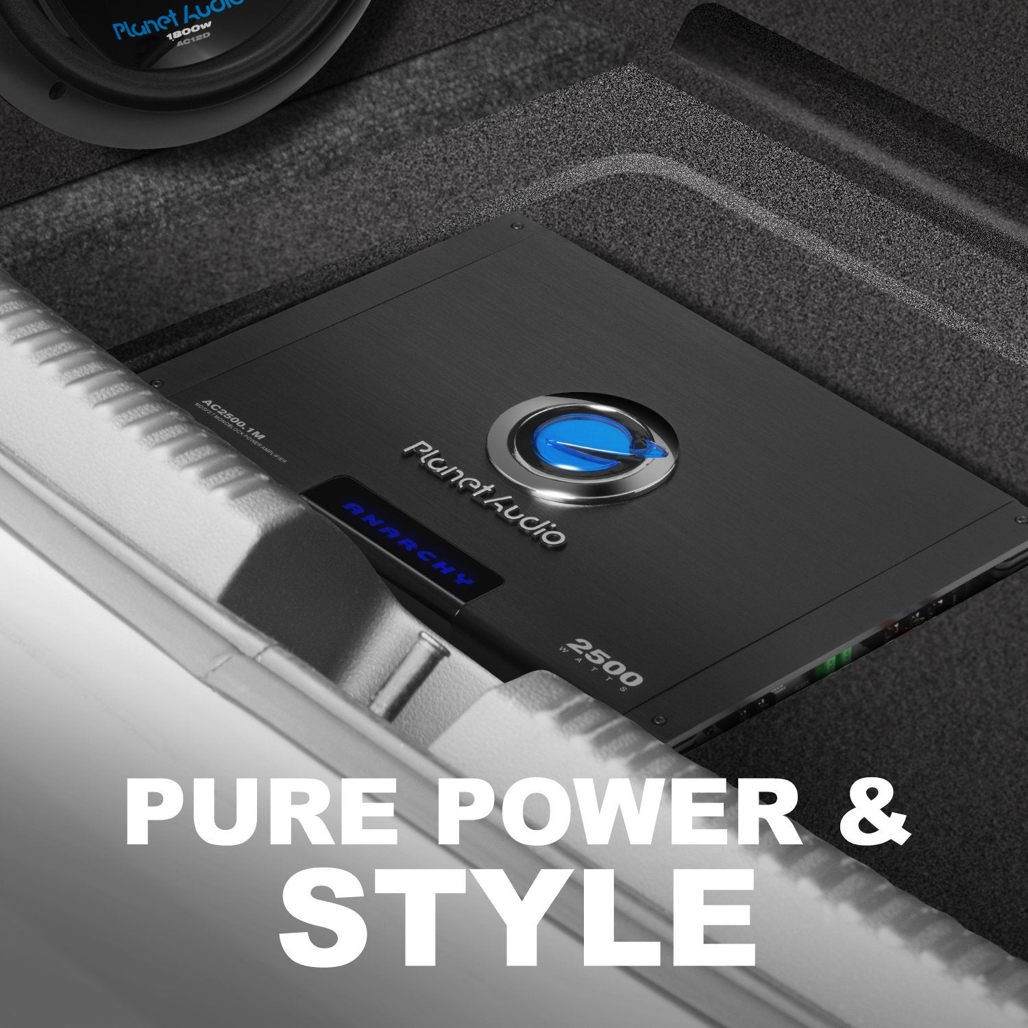 Planet Audio Monoblock AC2500.1M Car Amplifier - 2500 Watts Max Power, 2/4 Ohm Stable, Class A/B, Mosfet Power Supply, Remote Subwoofer Control