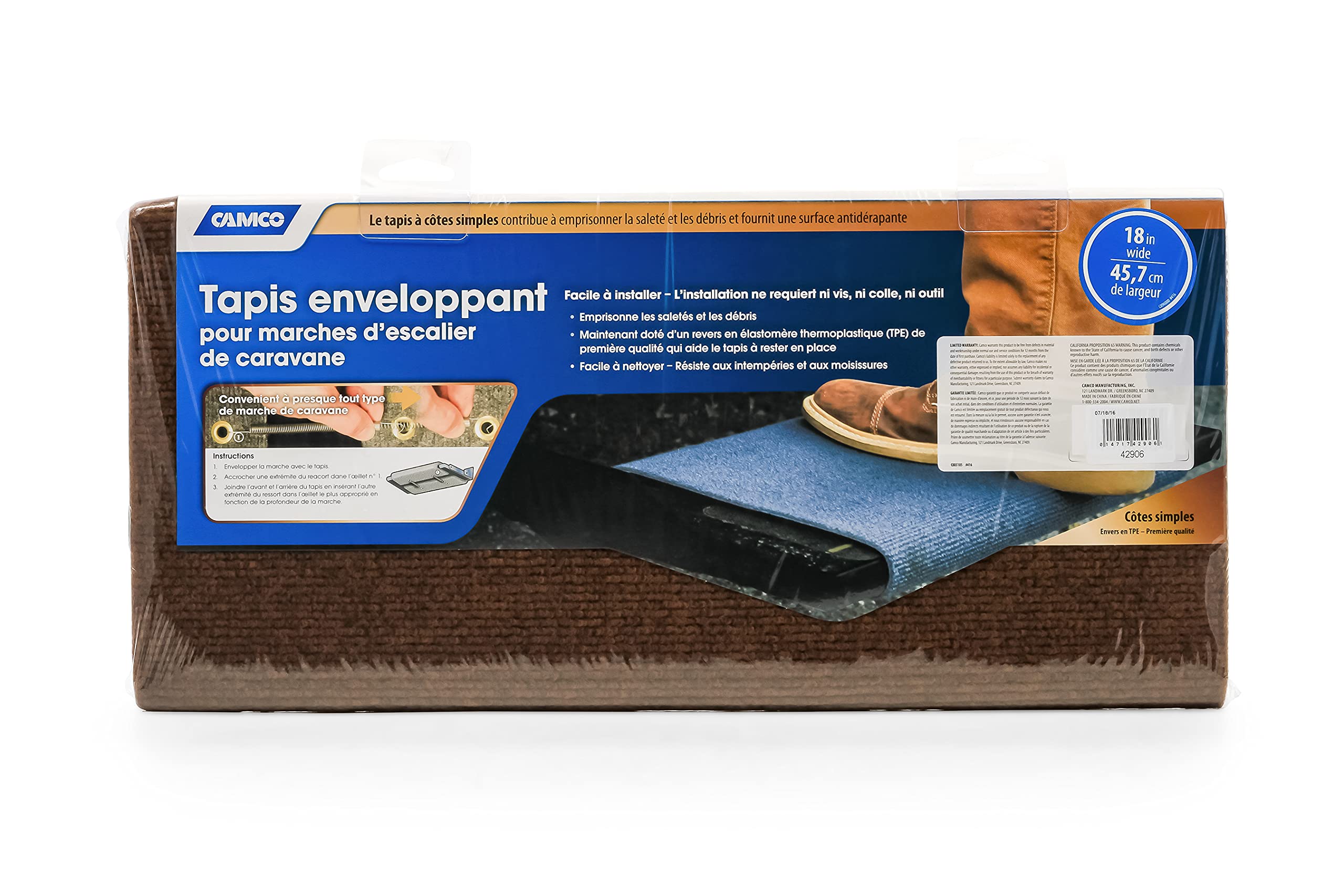 Wrap Around Camco RV/Camper Step Rug | Features Premium TPE Backing for More Grip on RV Stairs | No Tool Installation | Measures 17.5” x 18” (42906)