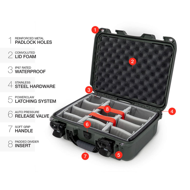 Waterproof Hard Case Nanuk 920 with Padded Dividers - Olive