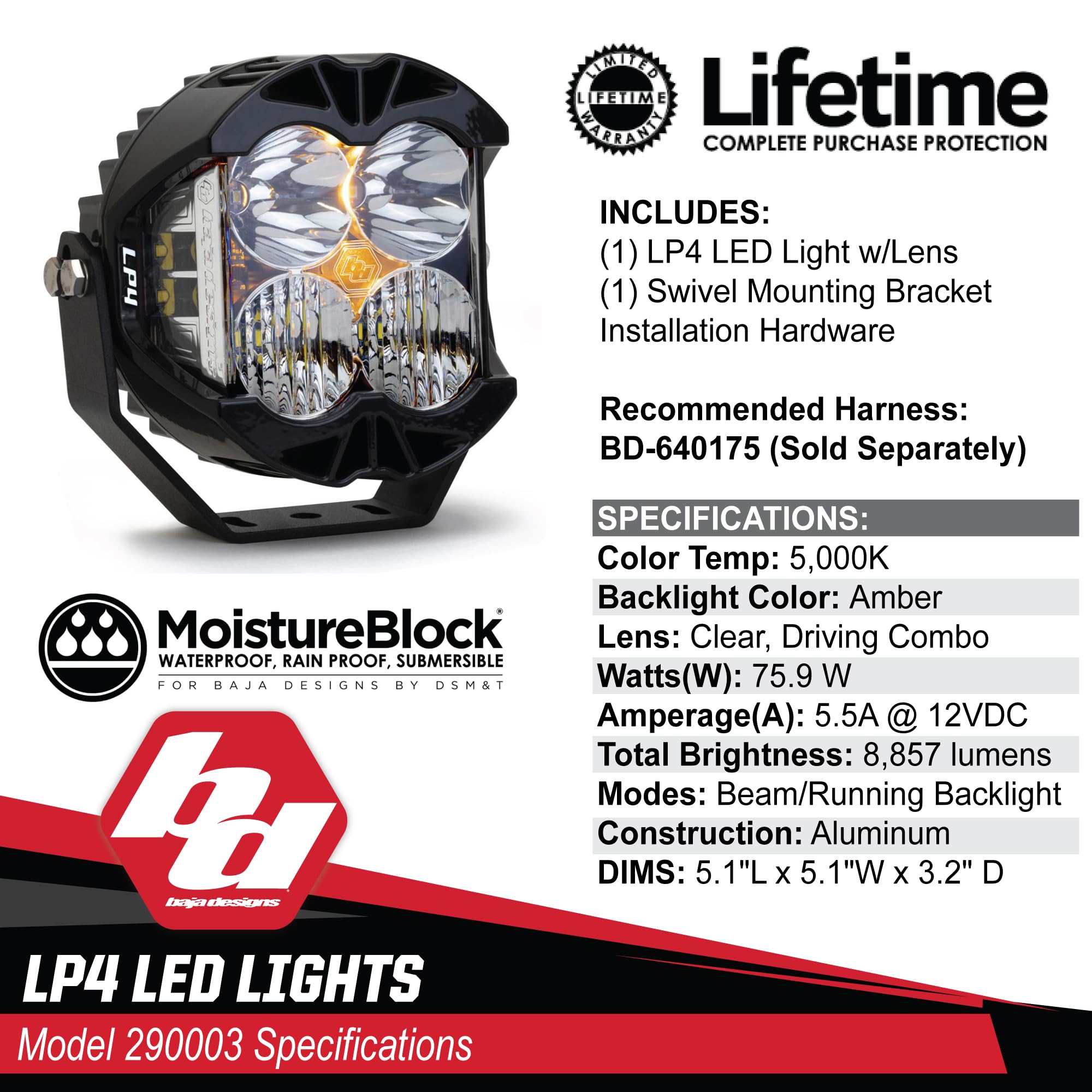 Combo Light Baja Designs 290003, Black