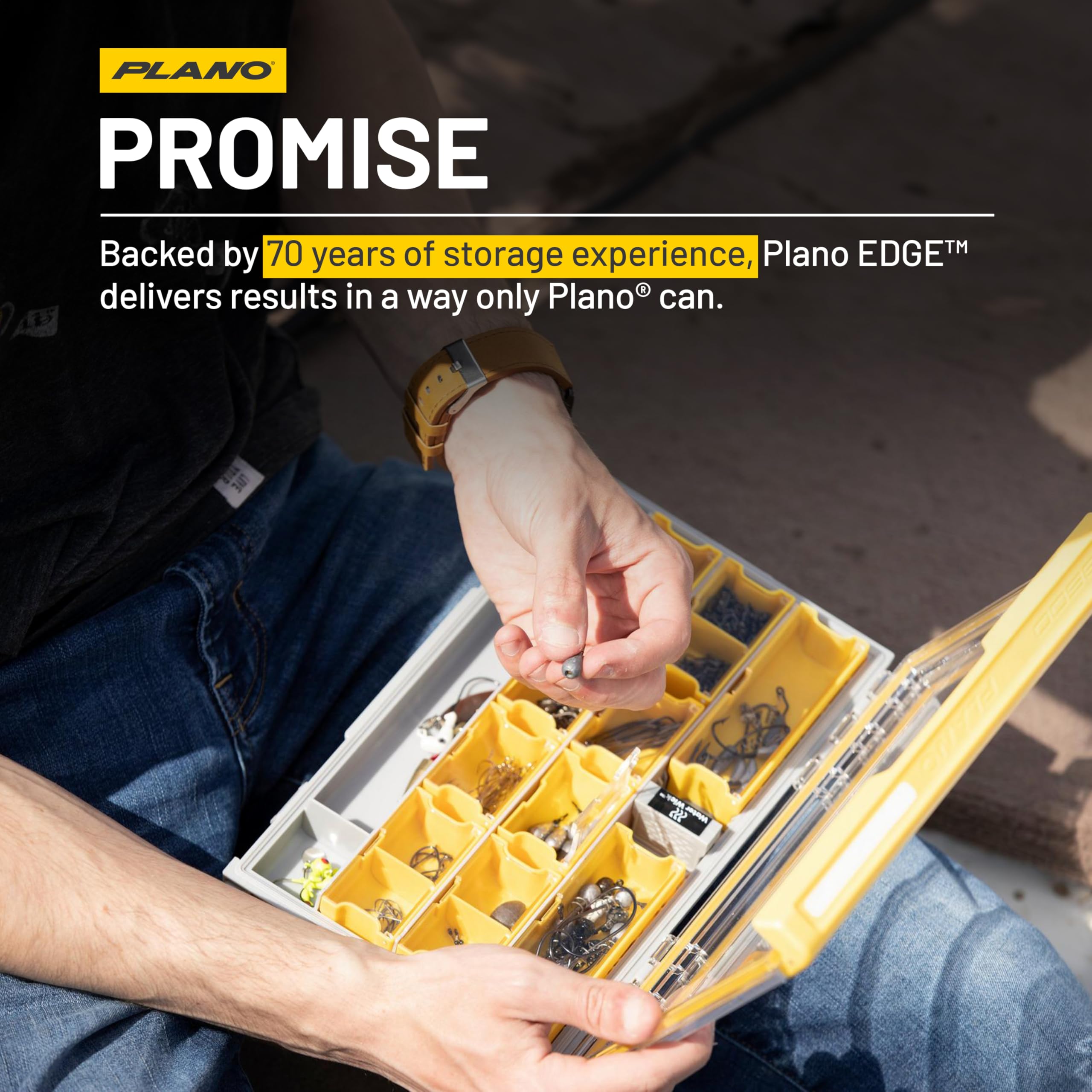 Plano 3600 EDGE Terminal Tackle Storage, Gray and Yellow, Includes 10 Hook Retainers, Rustrictor Rust-Resistant Technology, Waterproof Premium Fishing Utility Box