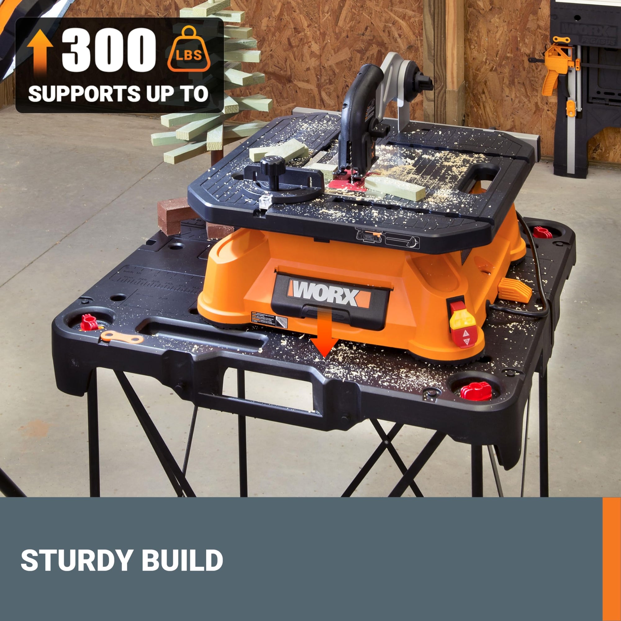 WX066 Worx Sidekick Folding Work Table, Portable All-in-one Work Bench