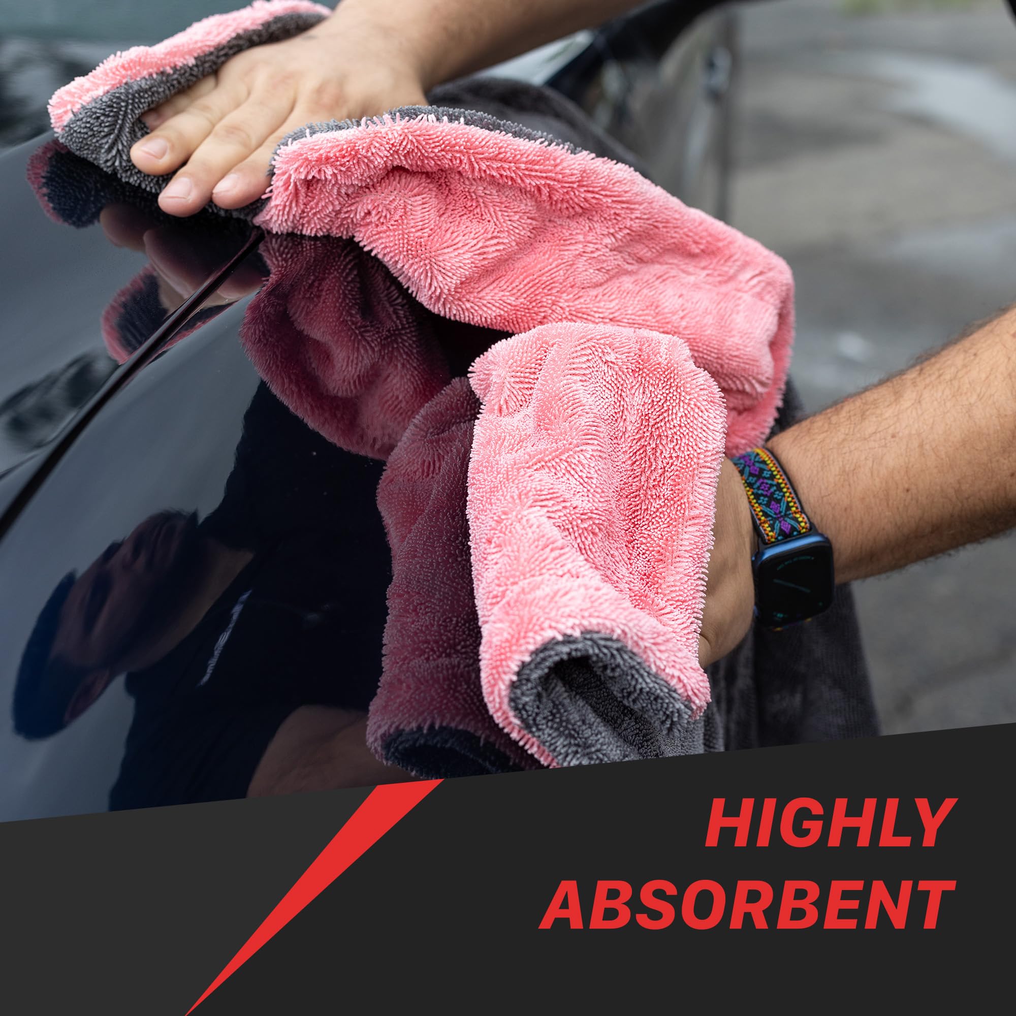 24" x 36" Maxshine Universal Pink Car Drying Towel – 1200 GSM Rinse-Free Double-Sided Microfiber – Plush, Super Absorbent Towel for Car Wash & Detailing