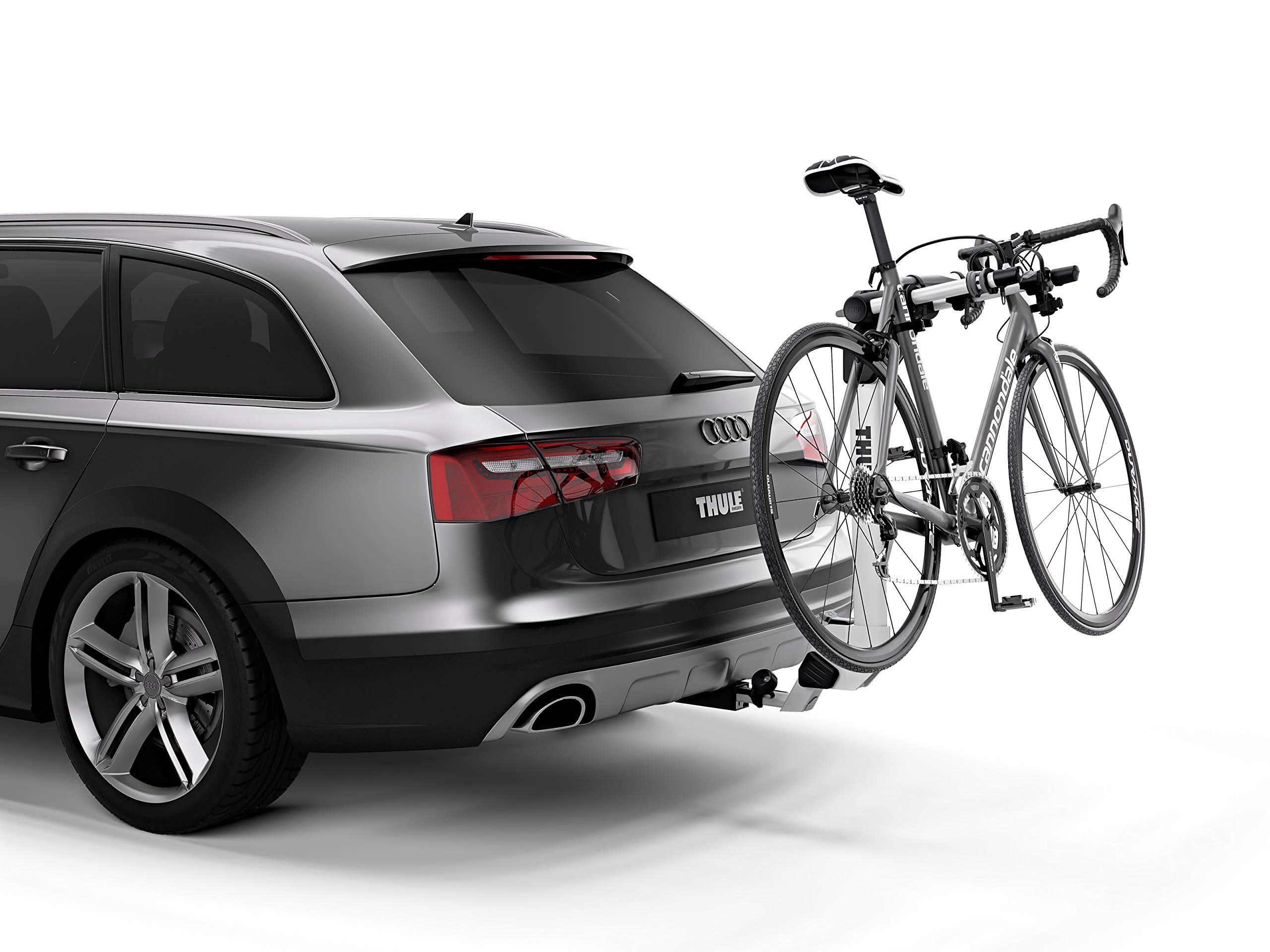 Thule Hanging Helium Pro Bike Rack - Carries 2 Bikes - Lightweight Hitch Bike Rack - Fits 2" and 1.25" receivers - Quick Tool-Free Installation - Tilts for Trunk Access - 75lb Load Capacity