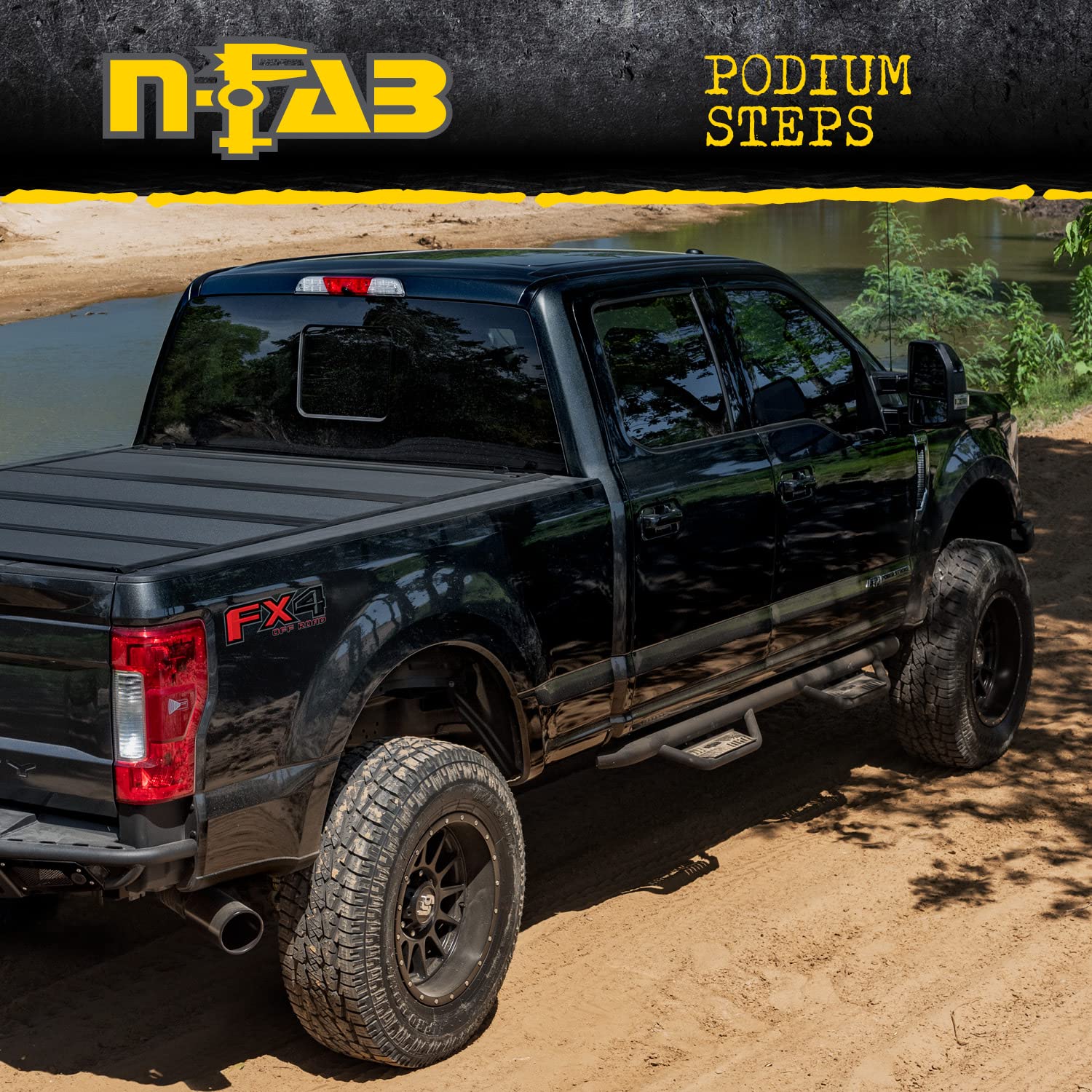 Podium LG Steps RealTruck for Ford F-250/F-350 | Wheel-to-Wheel, Stainless Steel, Textured Black | HPF99105CC-6-TX | Fits 2009-2016 Ford F-250/F-350 Super Duty Crew Cab 6.75' Standard Bed