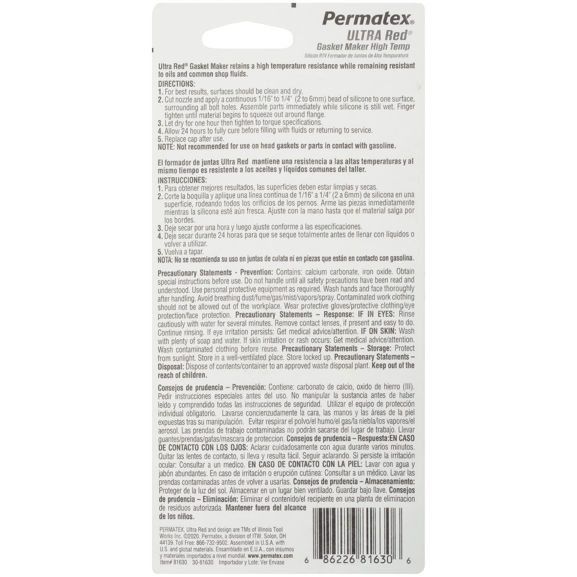 Ultra Red Permatex High Temperature Gasket Maker, 3 oz