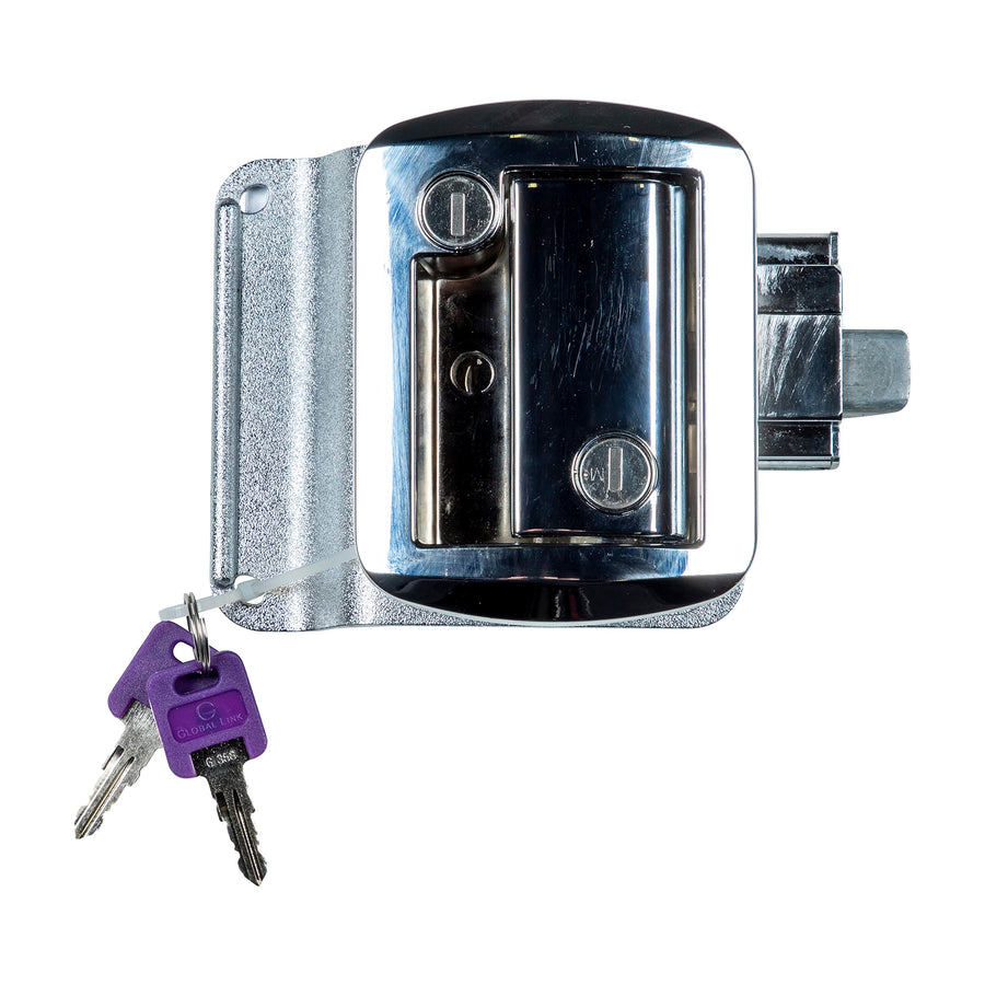 Lippert RV Entry Door Latch Kit with Deadbolt, Keyed Lock, Chrome, Two FIC Keys, Edge Cover Plate, Strike Plate, Mounting Screws - 346692