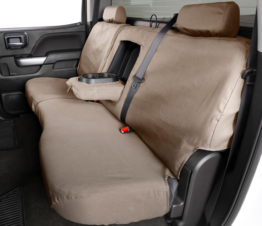 Covercraft Custom Seat Covers Polycotton | Fits 2022-2025 Nissan Pathfinder | 2nd Row 60/40 Bench Seat, Taupe
