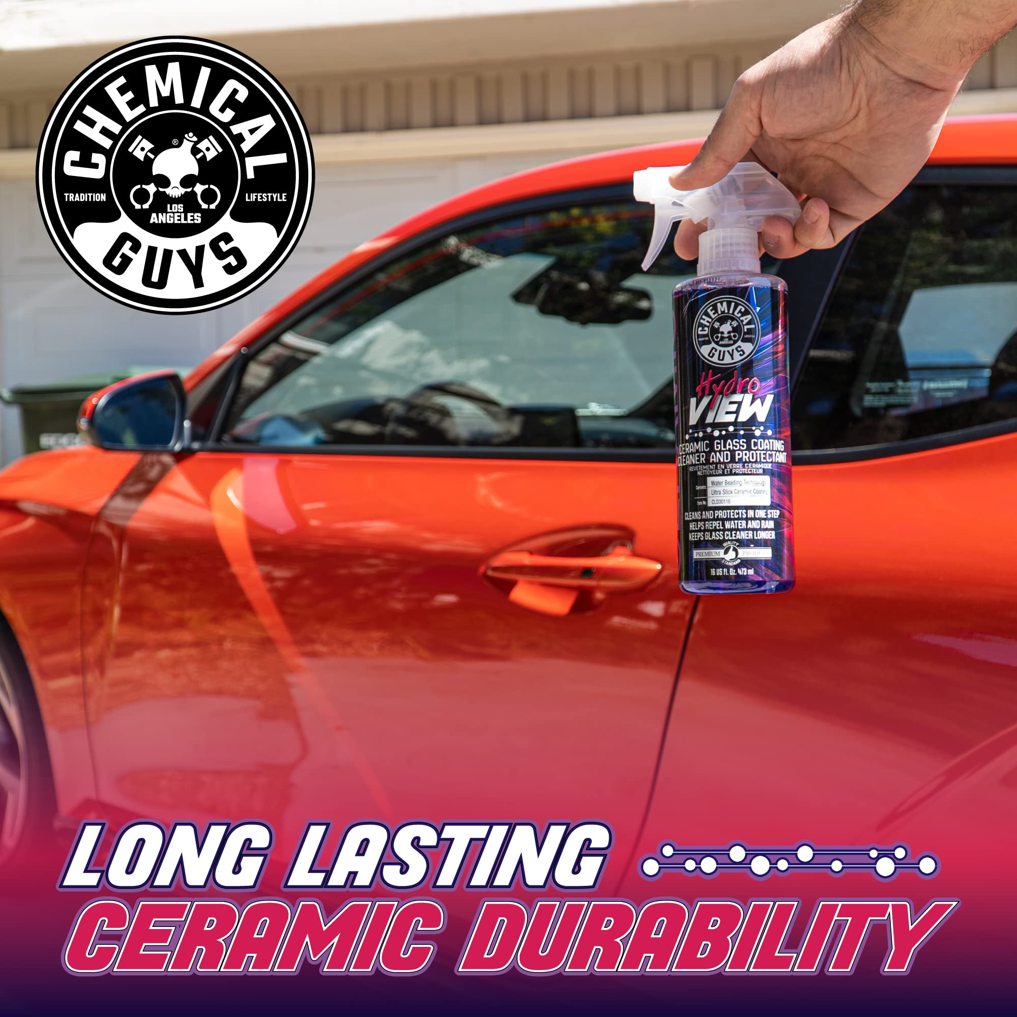 Chemical Guys HydroView Glass Cleaner & Coating Ceramic - Cleans & Adds Hydrophobic Protection, Car Window Cleaner for Glass, and Mirrors, Trucks, SUVs, and Home Use - 16 fl oz