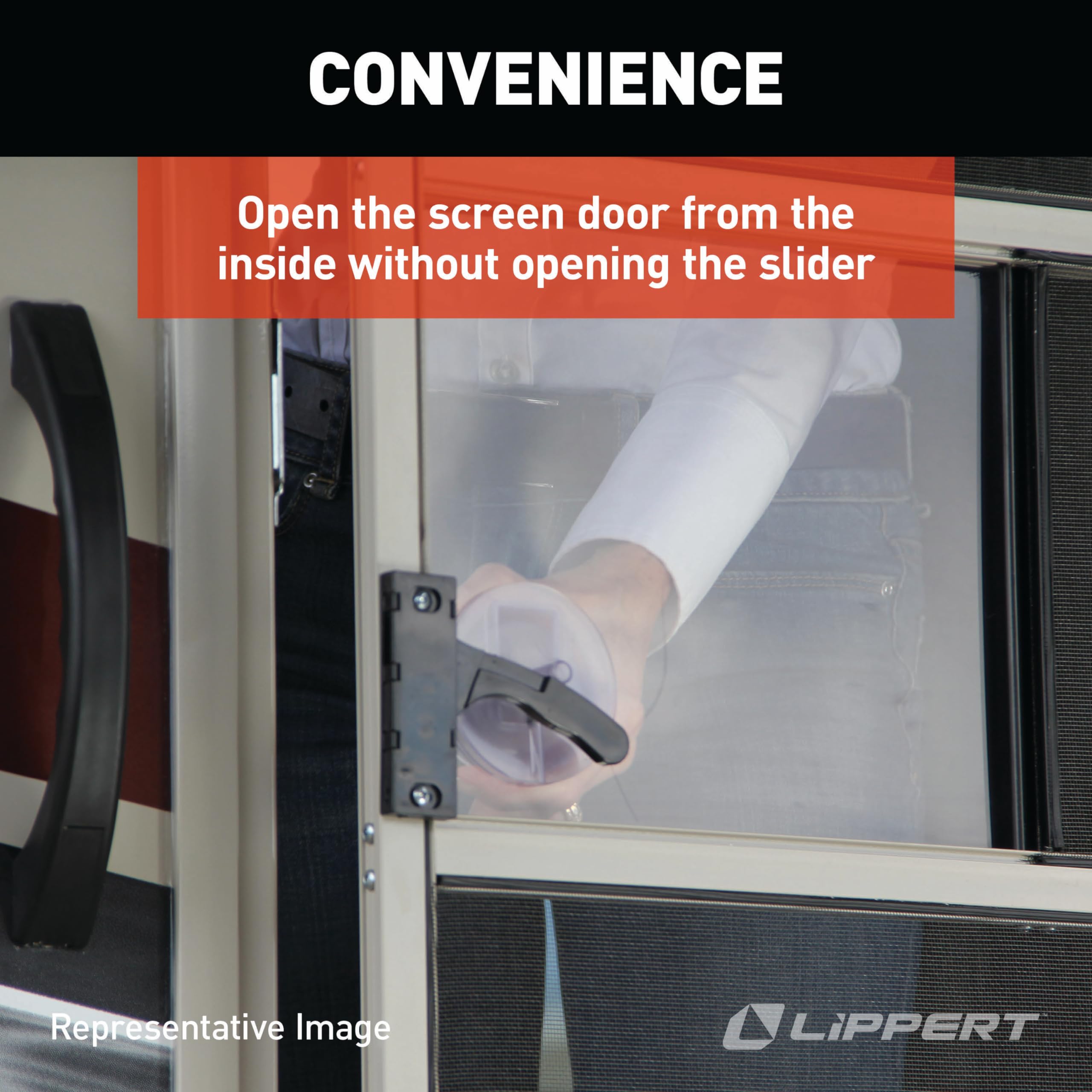 Lippert RV Replacement Screen Door Slider Panel with Push-Down Knob Opener, Easy Installation, No Assembly, Made from Durable Plastic - 239061, White