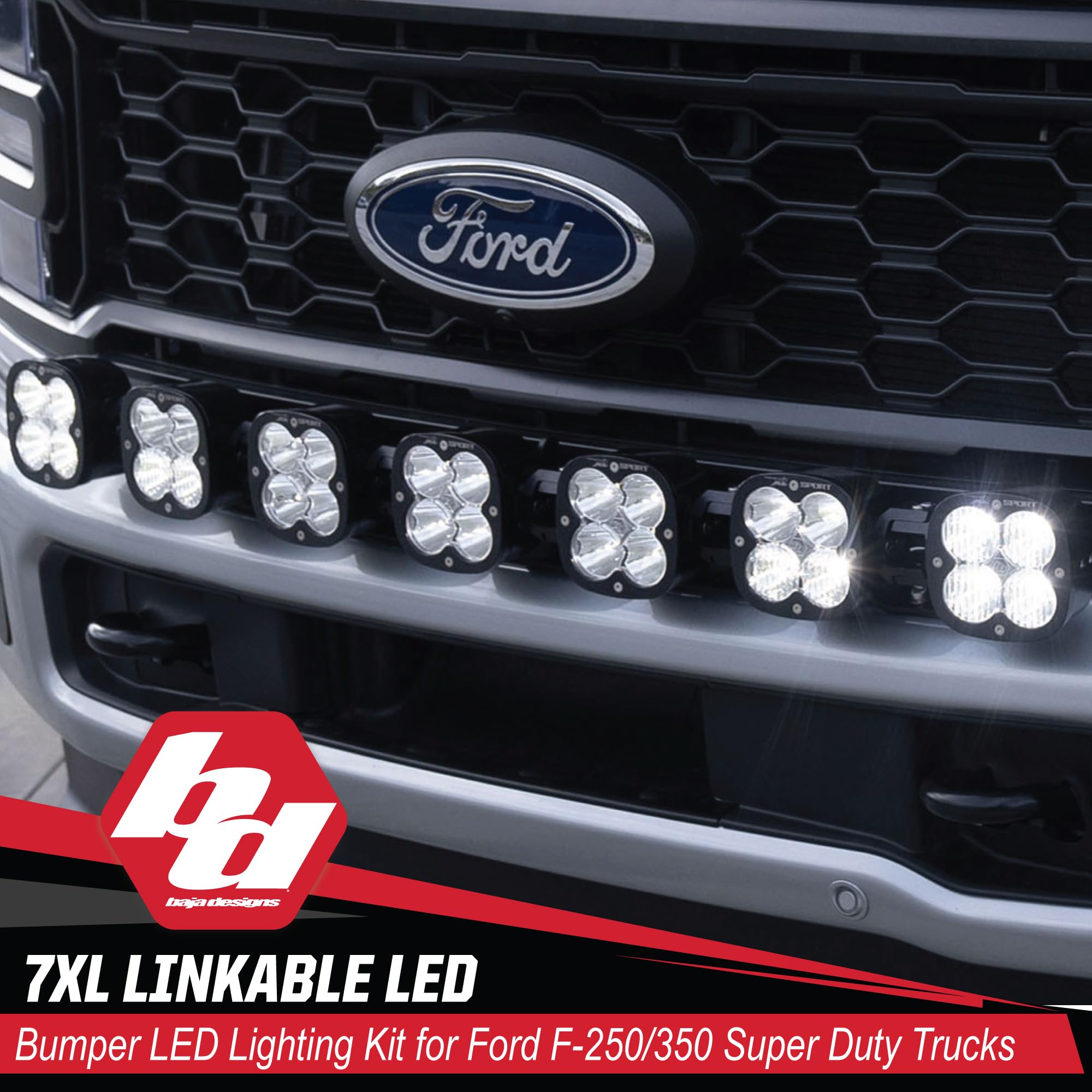 Baja Designs 7 Linkable XL LED Bumper Light Kit for Ford Super Duty Truck 23-On with Upfitter Harness