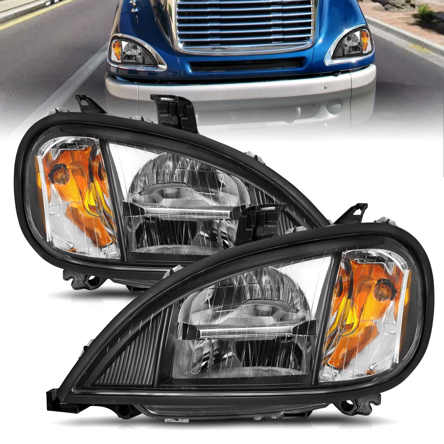 1996-2013 Freightliner Columbia Anzo USA LED Crystal Headlights Black Housing w/Clear Lens (Pair) (131028)