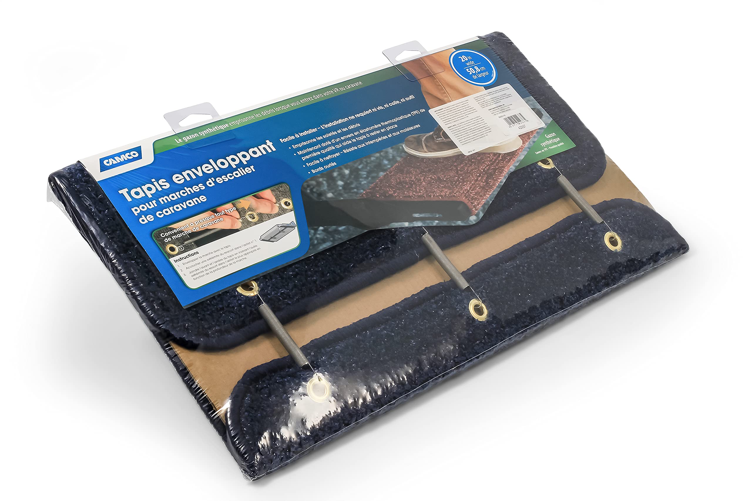 RV Step Camco Rug 42937 (Premium Wrap Around, Turf Material (22" x 20") - Blue)