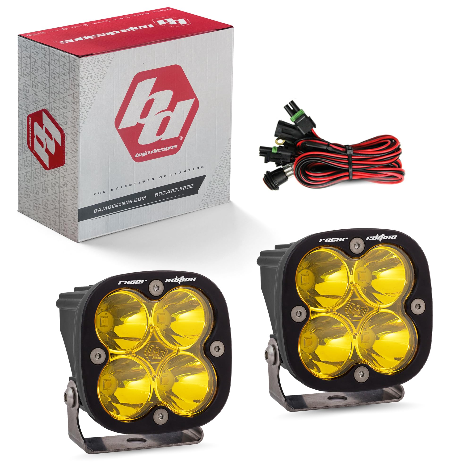 Baja Designs LED Light Pod Pair with Wiring Harness (Racer Spot; Amber) Squadron Racer Edition