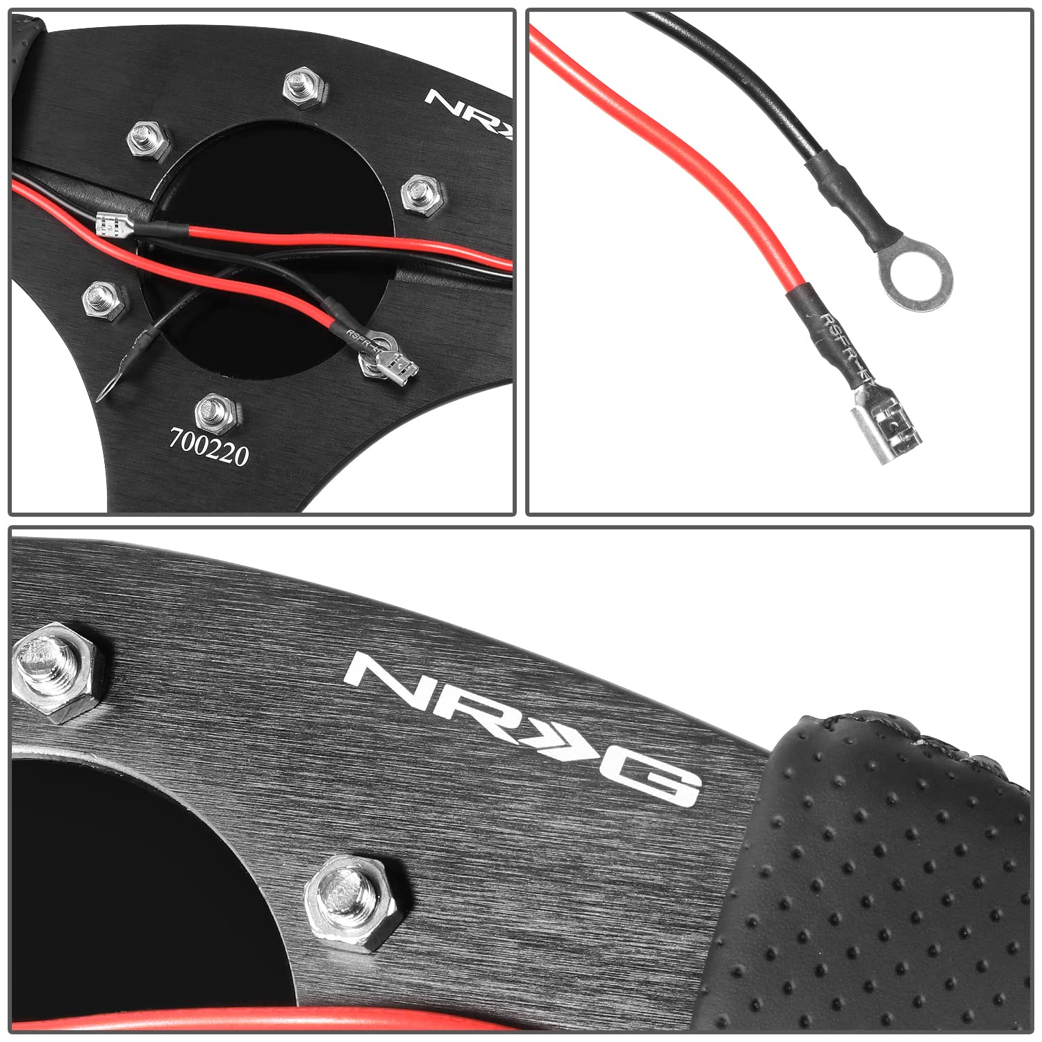 NRG Innovations Reinforced Steering Wheel NRG-RST-023D-R 350mm Sport Leather Racing (2.5" Deep) Comfort Grip, 4mm Matte Black Spoke with Leather Finish and Dual Button