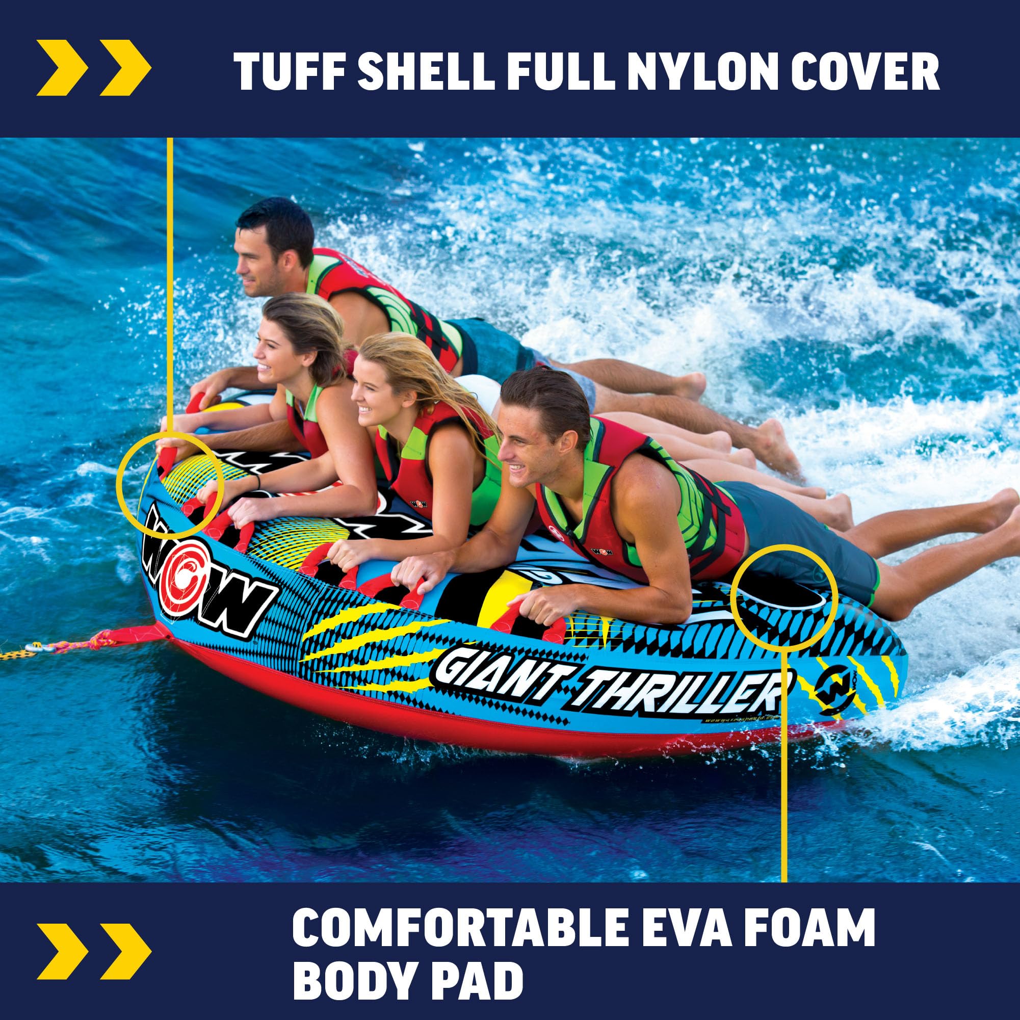 Thriller WOW Sports Towable Deck Tube for Boating Adults, Inflatable Tubing Boat for Water Sports