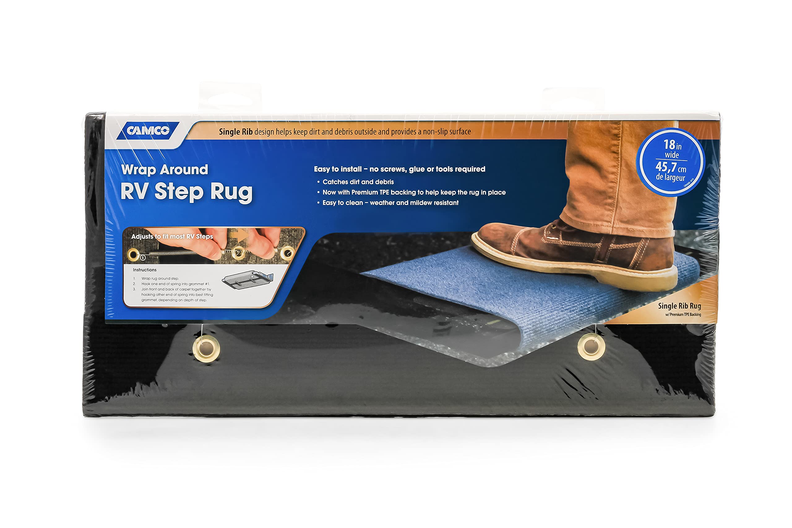 Wrap Around Camco RV Step Rug | 17.5" x 18" | Black | 42904
