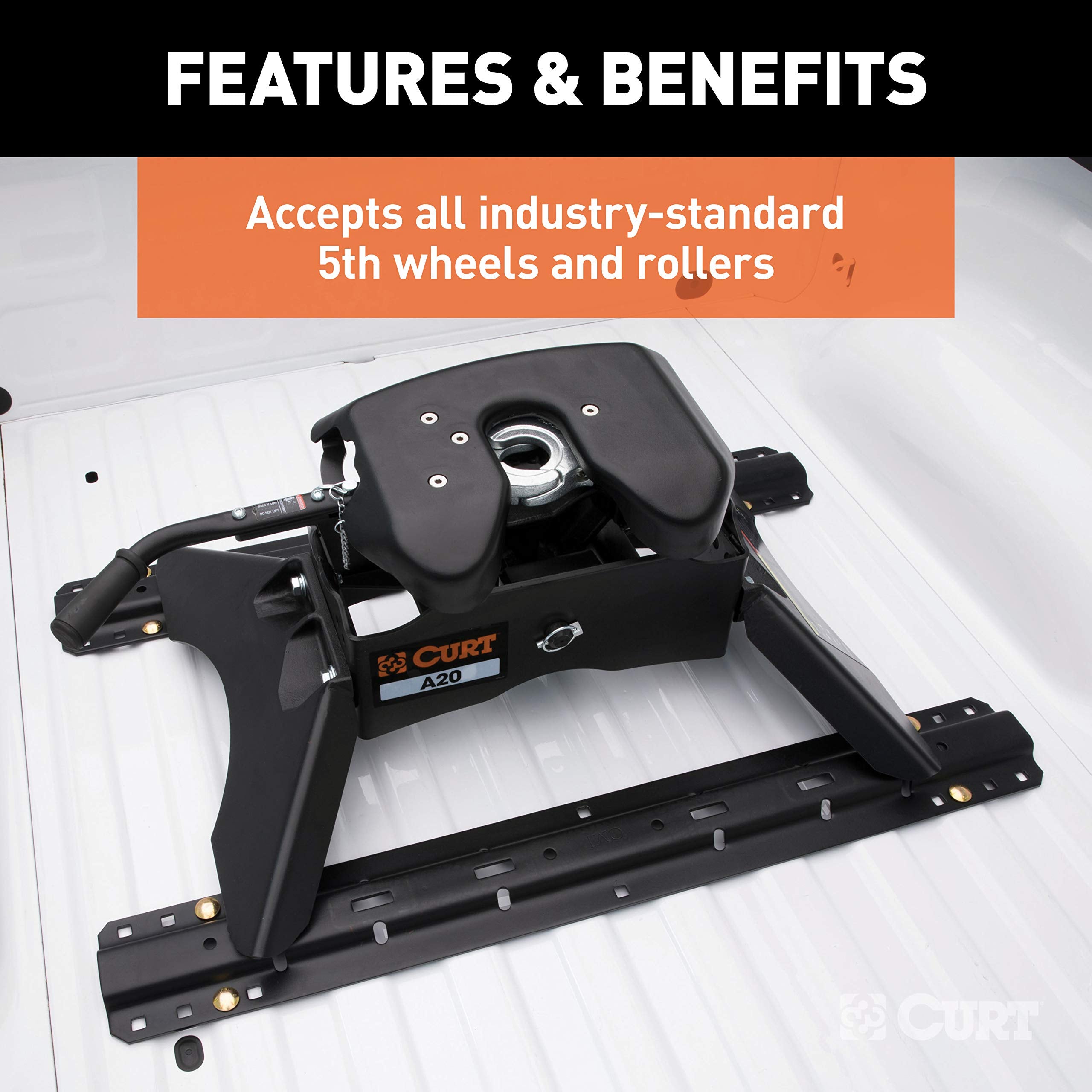 CURT 5th Wheel Hitch Rails Industry-Standard, Carbide Black, 25,000 Pounds