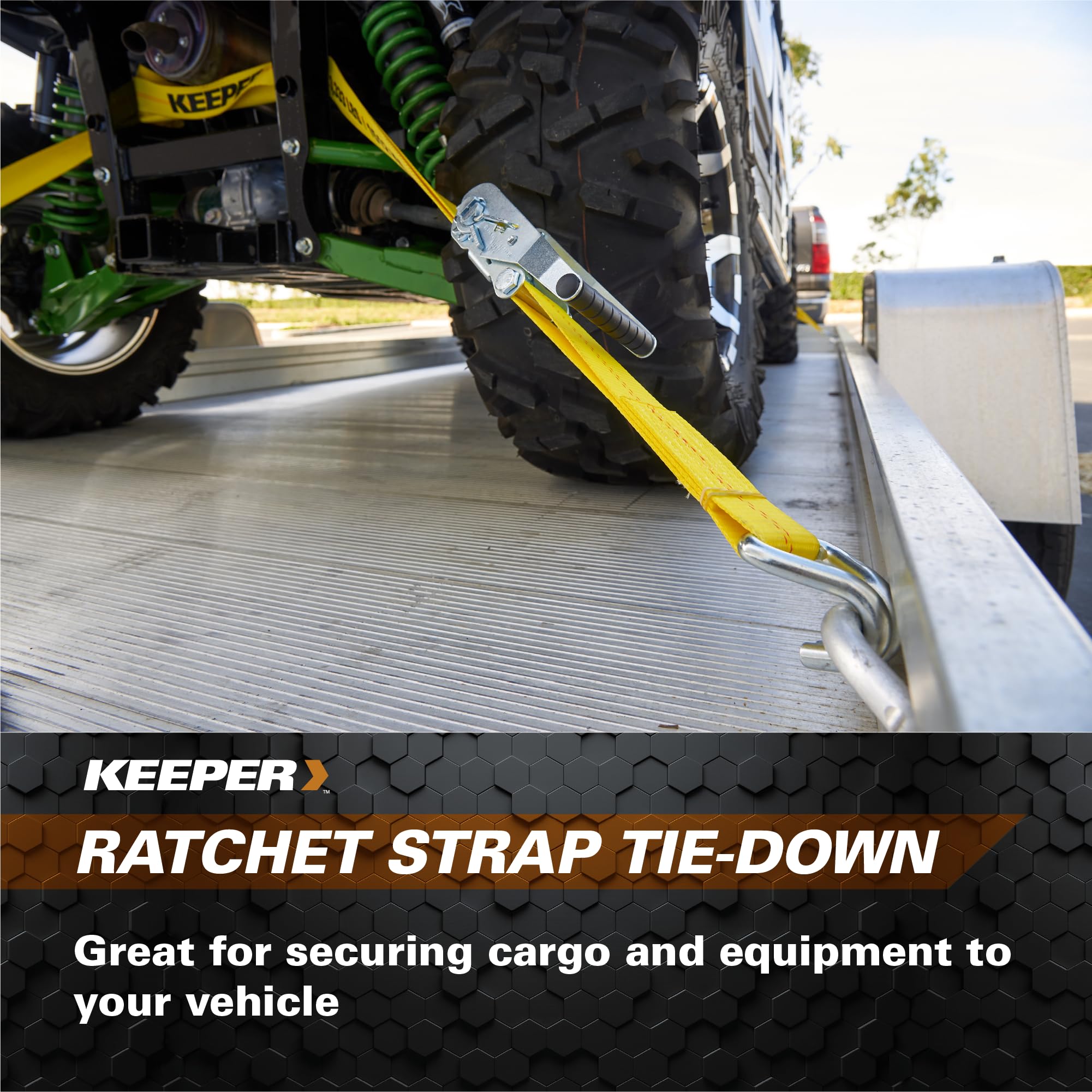 3" x 30' Heavy Duty Ratchet Tie-Down Keeper with Chain End and Grab Hook - 5,000 lbs. Working Load Limit and 15,000 lbs. Break Strength