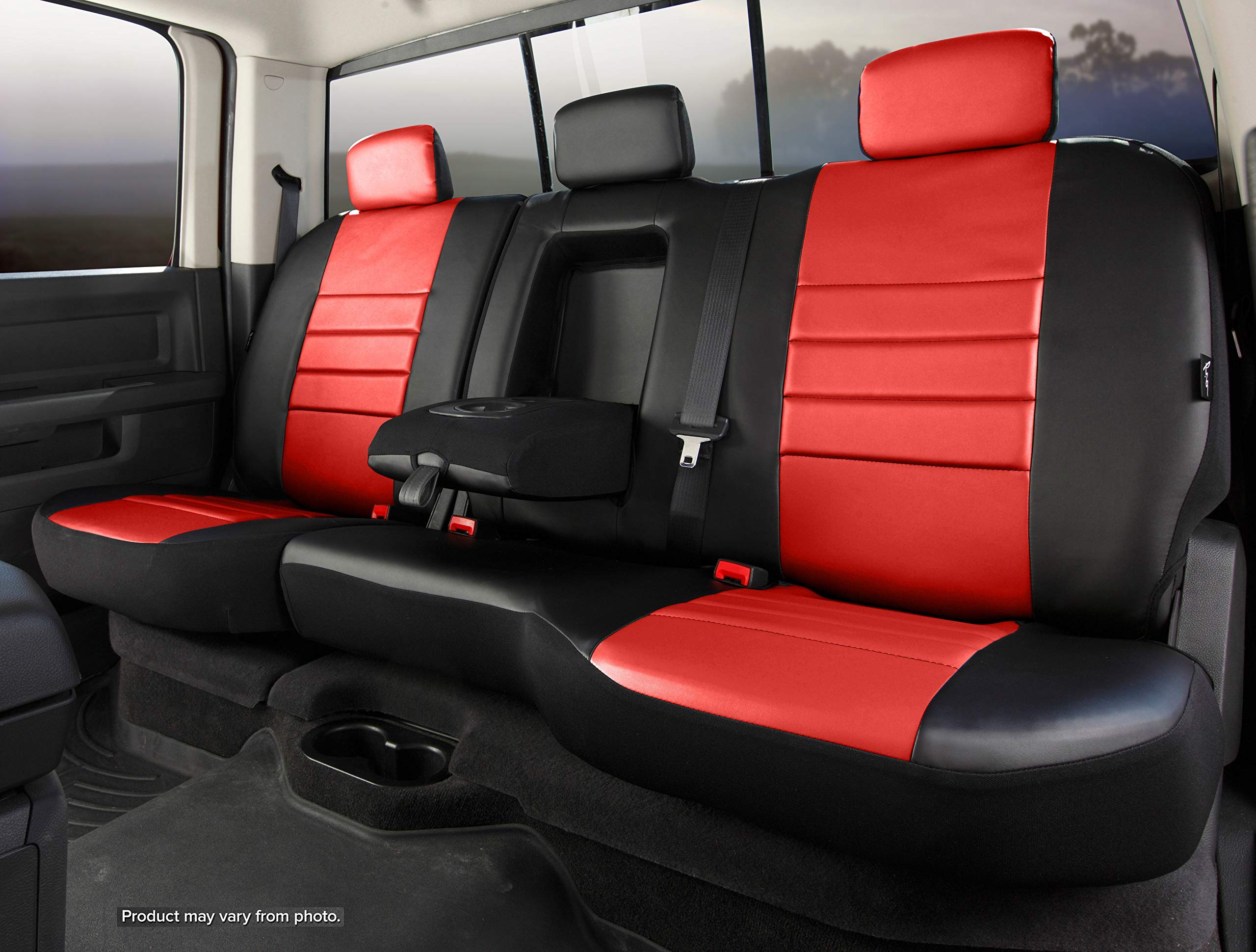 Custom Fit Fia SL62-92 RED Rear Seat Cover Split Seat 60/40 - Leatherette, (Black w/Red Center Panel)