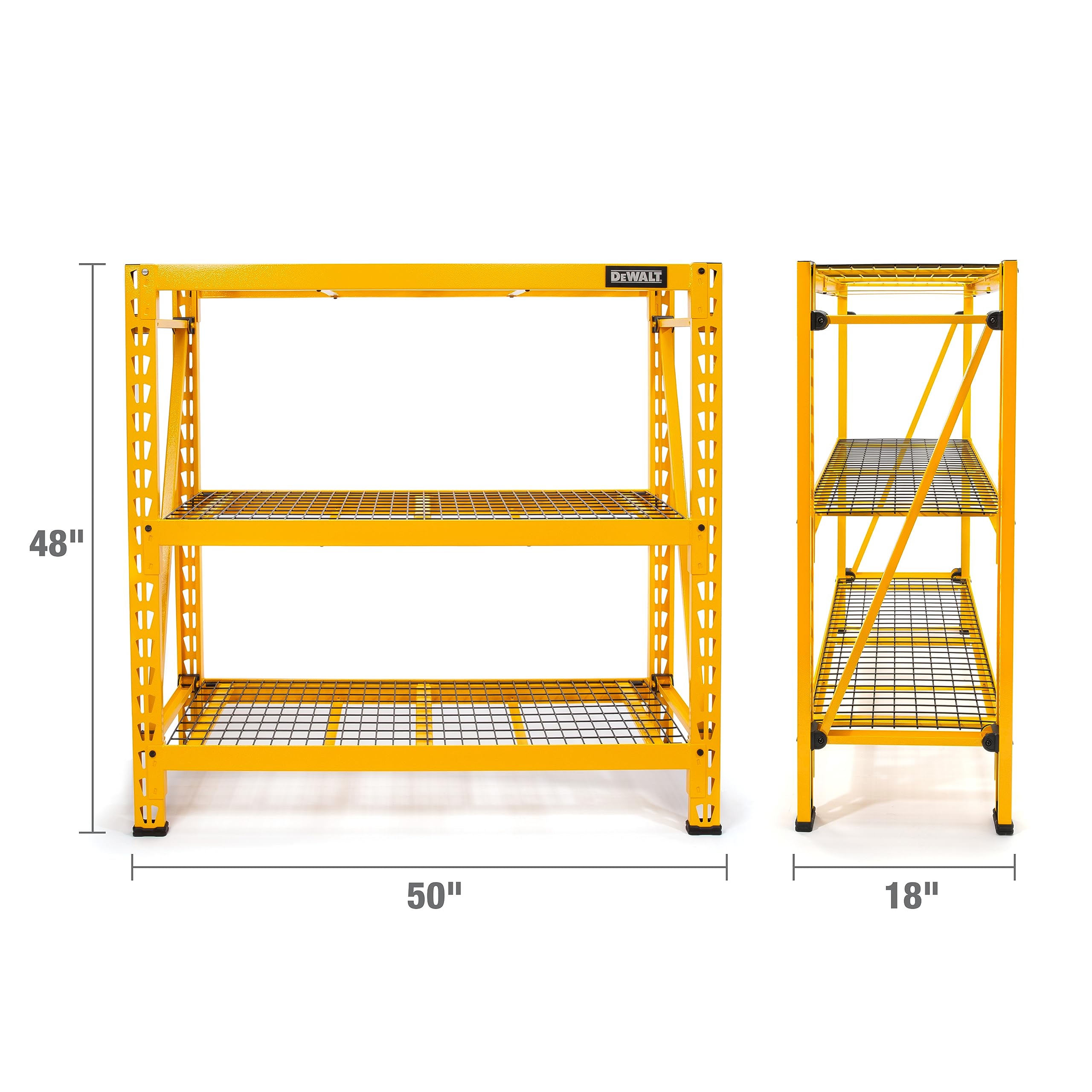4-Foot Tall DEWALT, 3 Shelf Steel Wire Deck Industrial Storage Rack, Adjustable for Custom Workshop/Garage Storage Solutions, Total Capacity: 4,500 lb.
