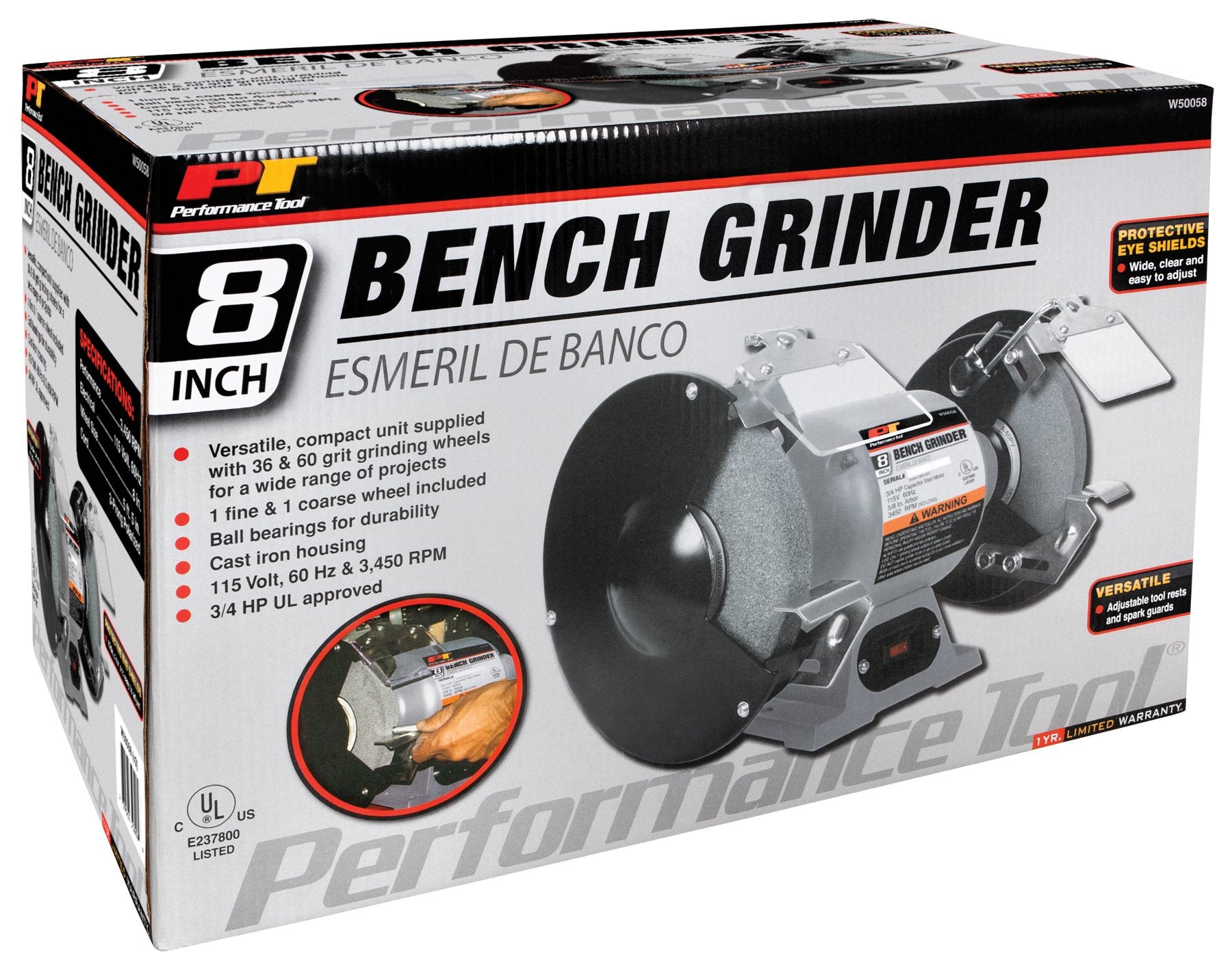 8-Inch Bench Grinder Performance Tool W50058 3/4 HP Motor