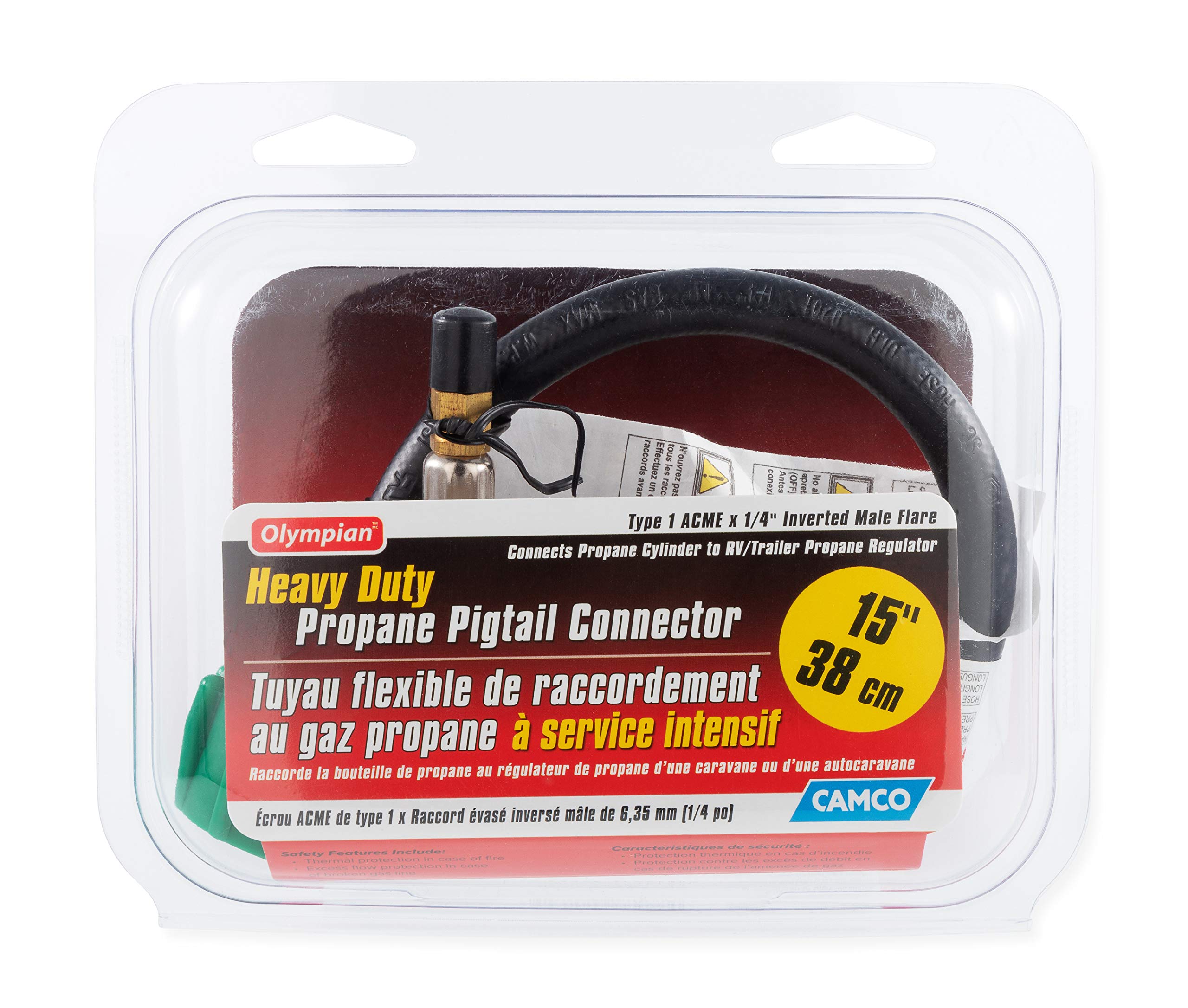 15" Camco Pigtail Propane Hose Connector, Connects Propane Cylinder to a RV or Trailer Propane Regulator, Provides Thermal Protection and Excess Flow Protection (59065)
