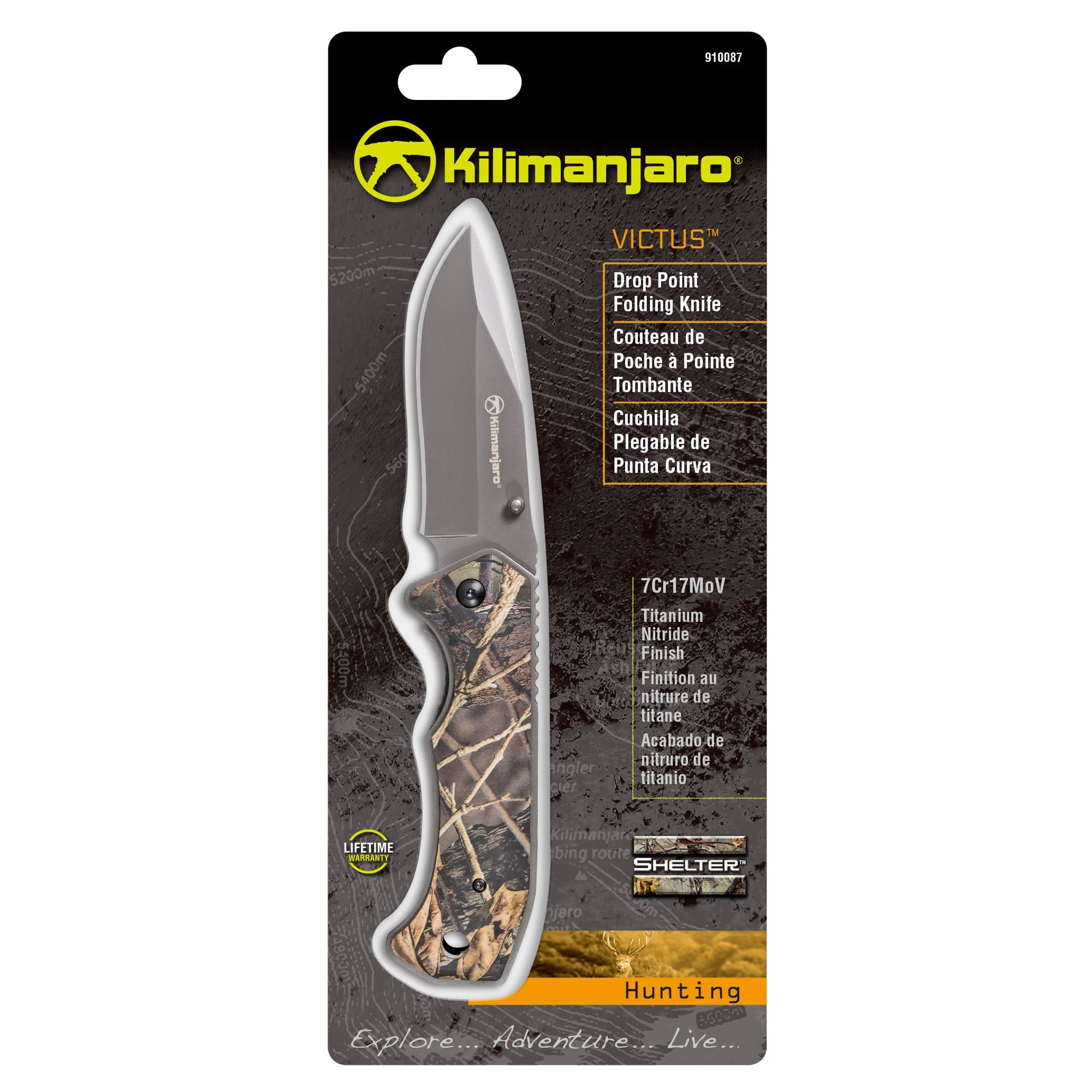 Victus Kilimanjaro Folding Knife, Drop Point Titanium Nitride Coated Blade, Camo, One Size