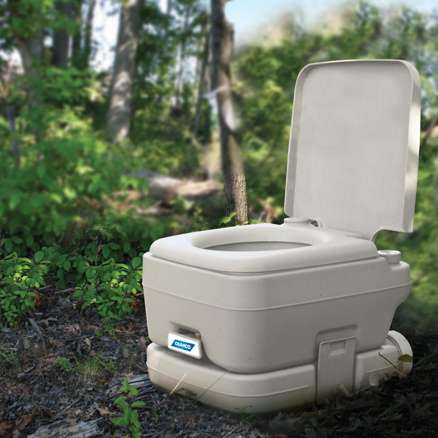 2.6-Gallon Camco Portable Toilet - Features Detachable Holding Tank w/Sealing Slide Valve & Bellow-Type Flush - Easy Transport w/Compact Lightweight Design & Carry Handle - Gray (41531)