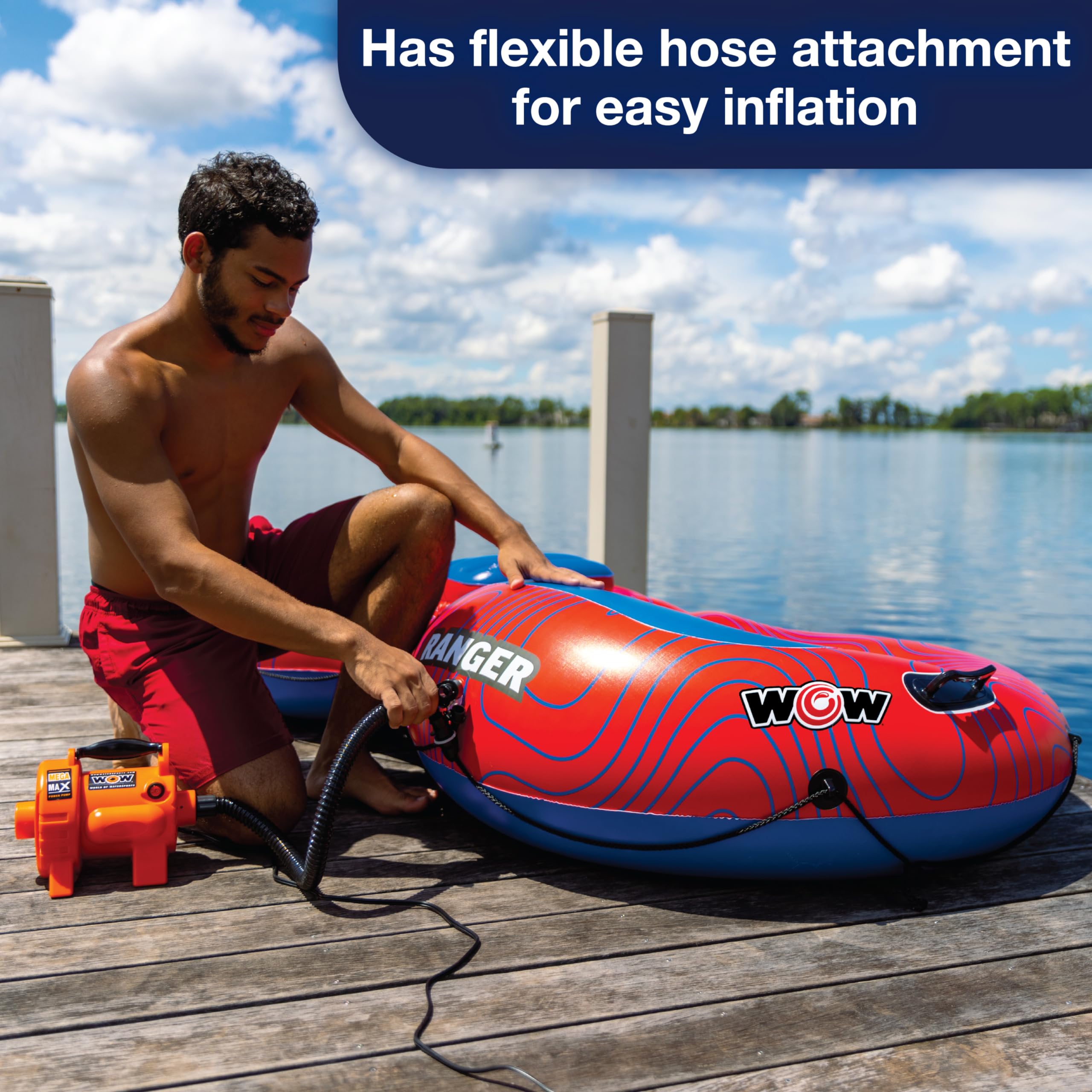 Electric Air Inflator - WOW Sports Mega Max Air Pump For Inflatables - Great For Towables & Boat Accessories - Comes with a Cord, 3.0 PSI