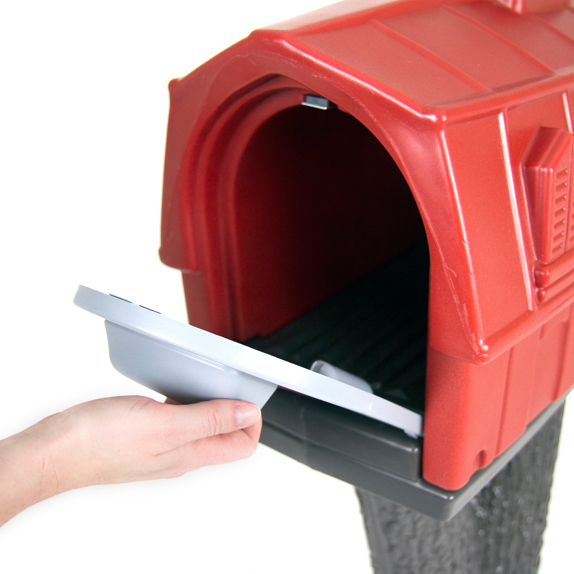Plastic Rustic Red Barn Mailbox & Post Mount Combo Kit with 2 Access Doors Simplay3