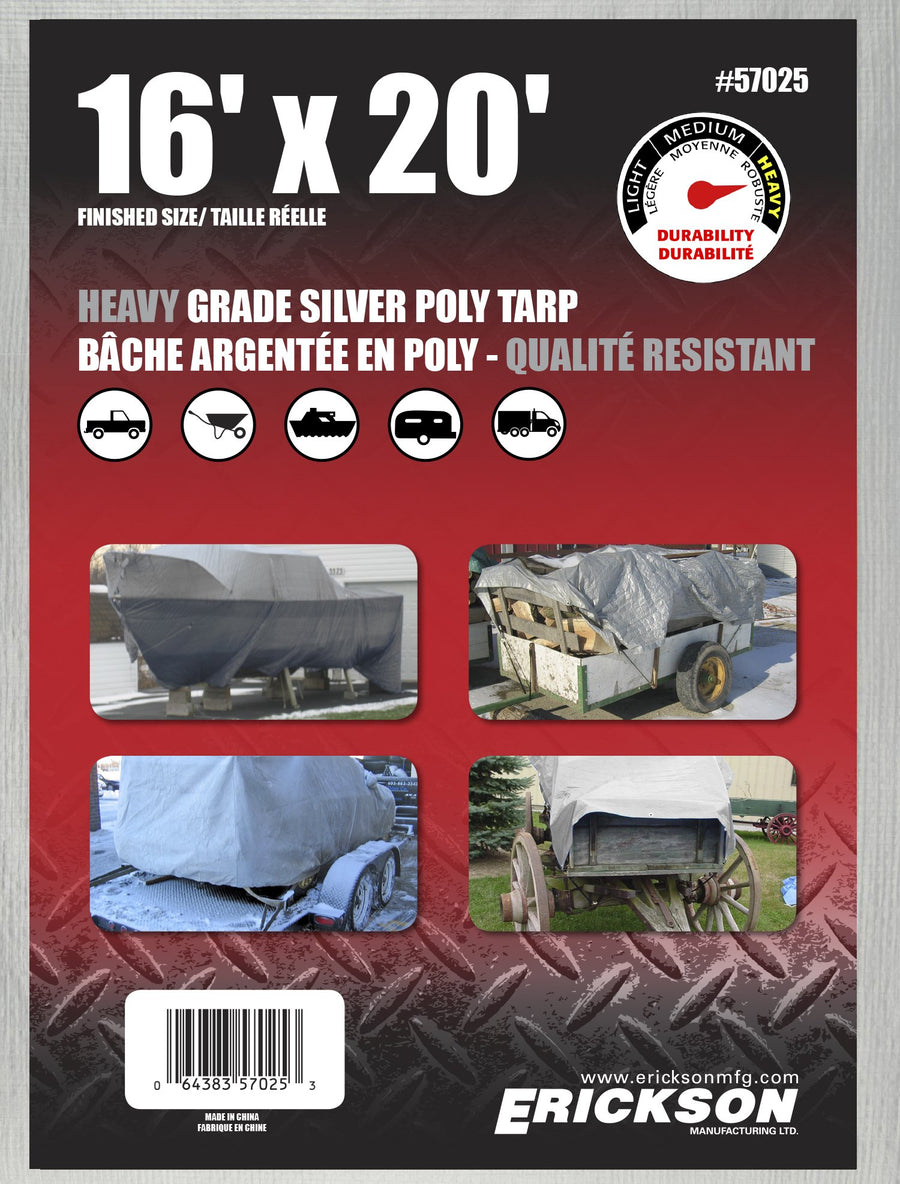 Heavy Grade NA Erickson 57025 Silver Poly Tarp, 16' x 20', 1 Pack