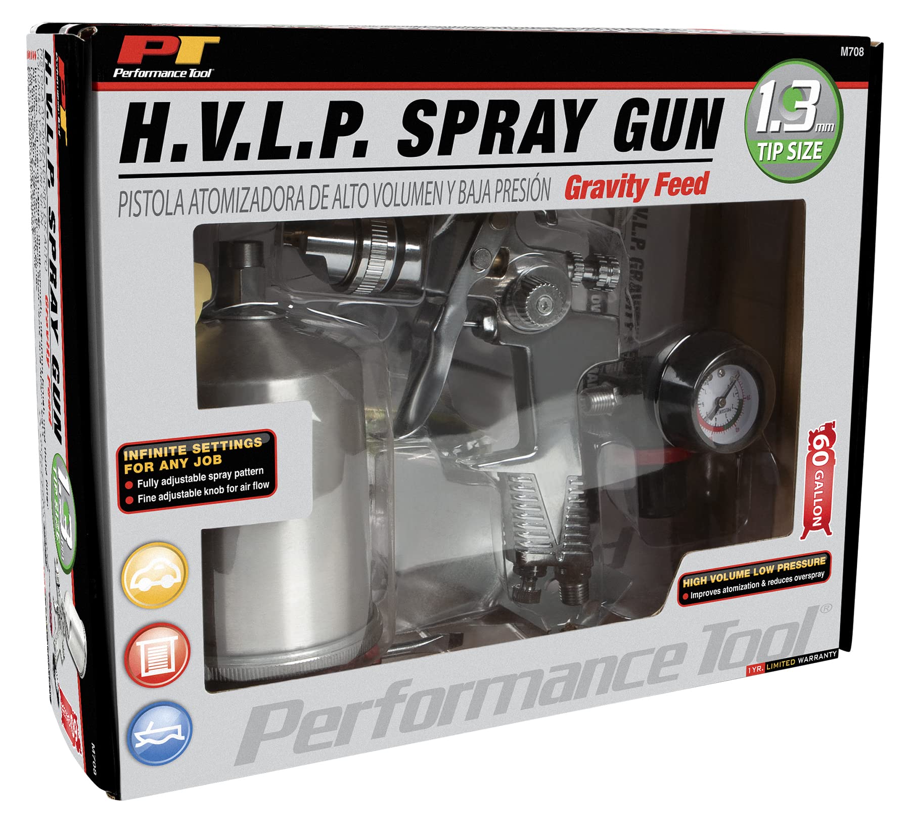M708 Performance Tool 1.3mm H.V.L.P. Gravity Feed Spray Gun Needle and Nozzle Set