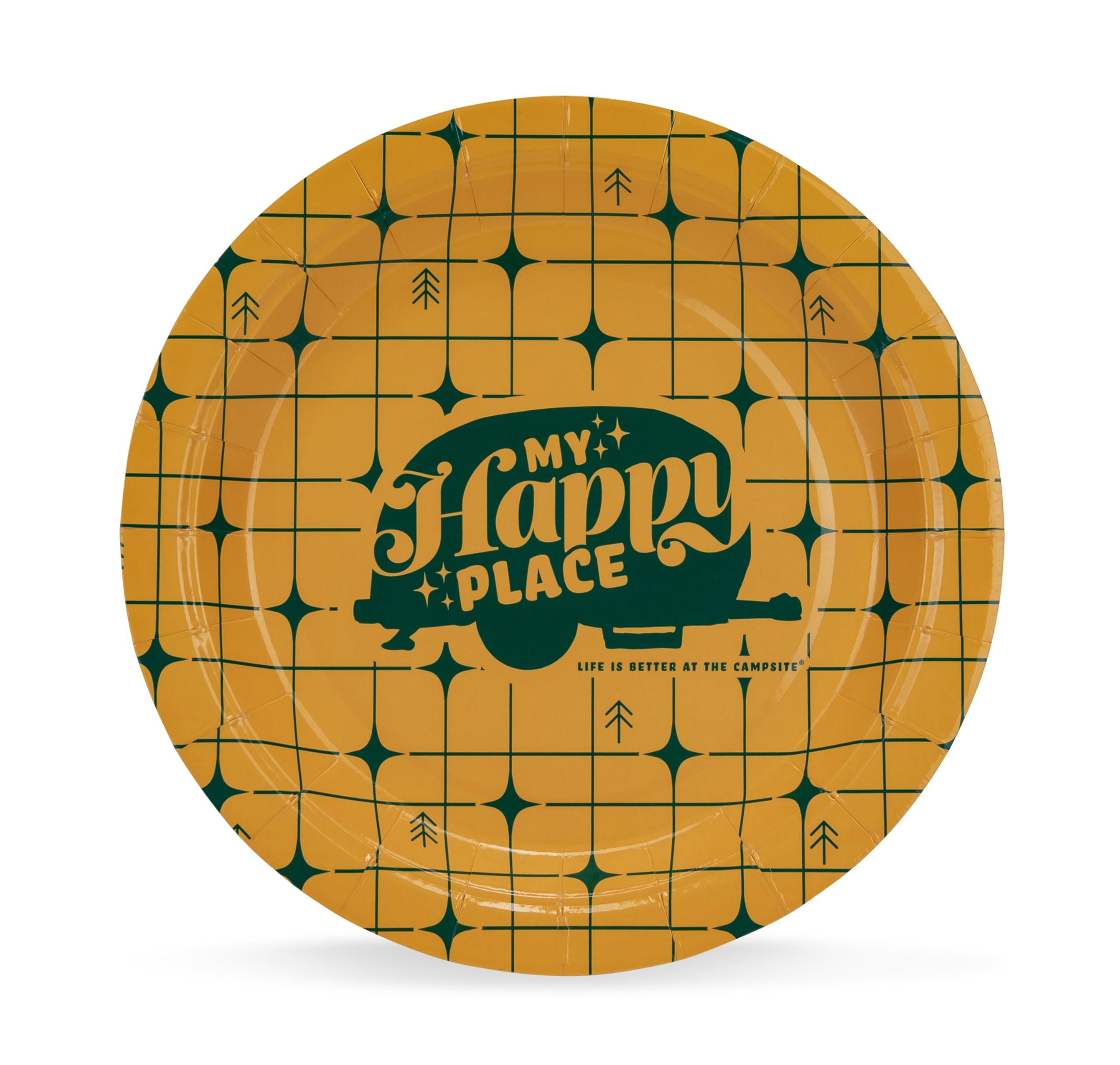 Camco Paper Plates Life is Better at the Campsite | 7-Inch | Yellow Grid | 25-Count (53493)