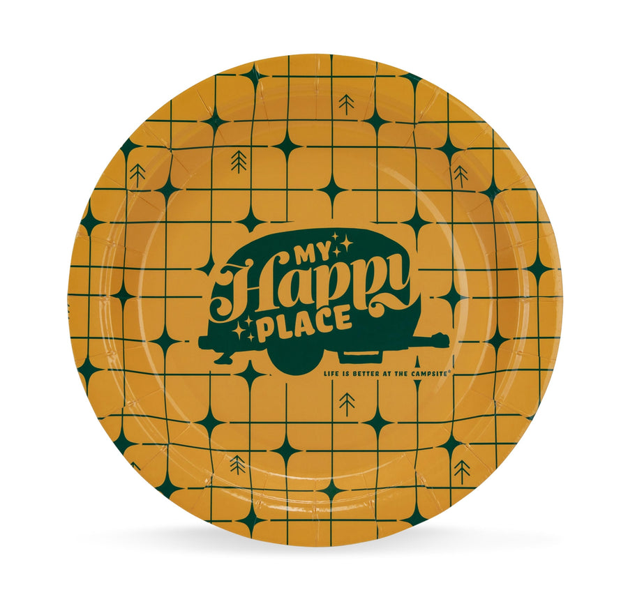 Camco Paper Plates Life is Better at the Campsite | 7-Inch | Yellow Grid | 25-Count (53493)