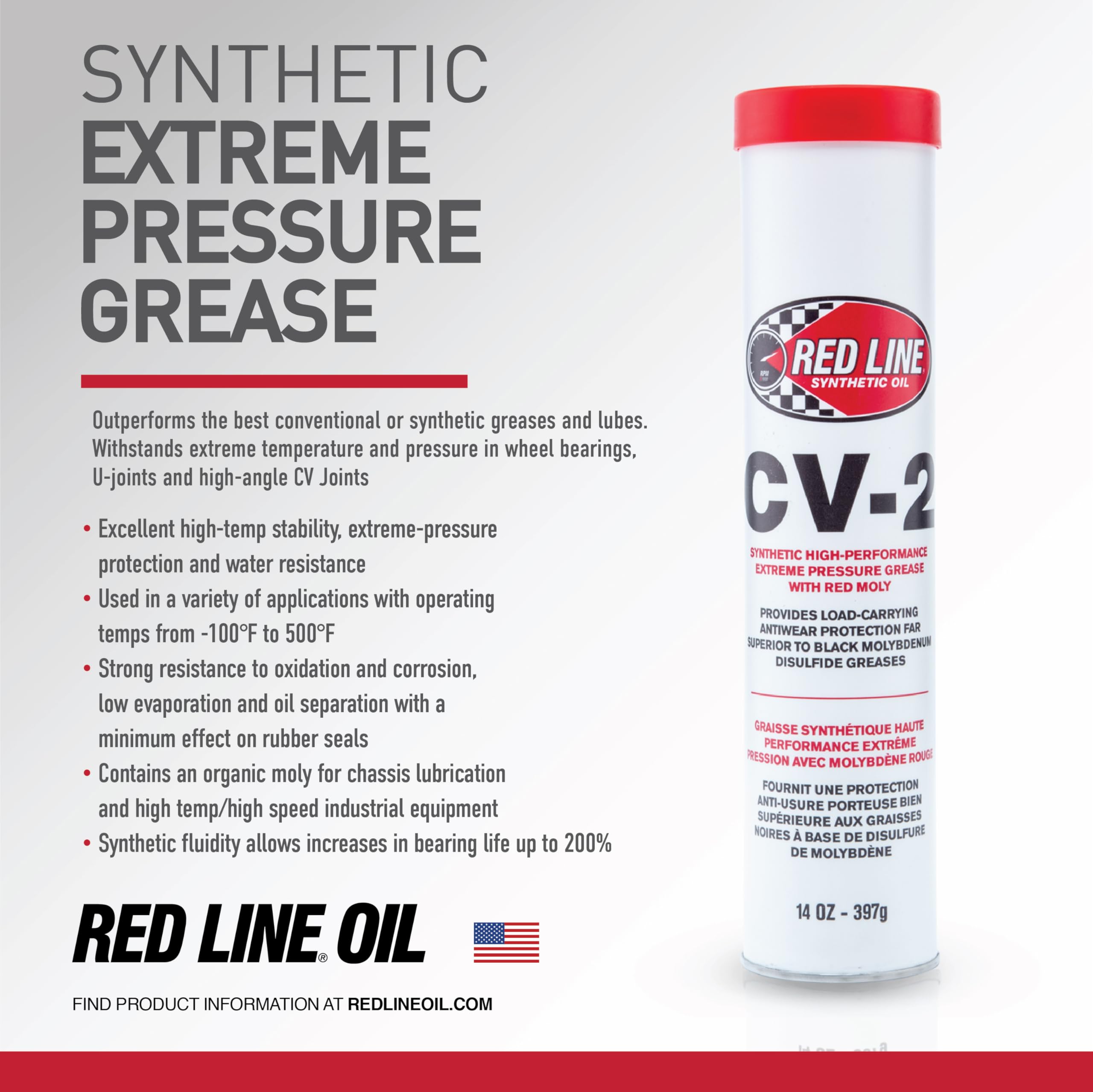 Red Line High Performance 80402 CV-2 Synthetic Grease Cartridge with Red Moly - 14 Ounce Tube (4 Pack)
