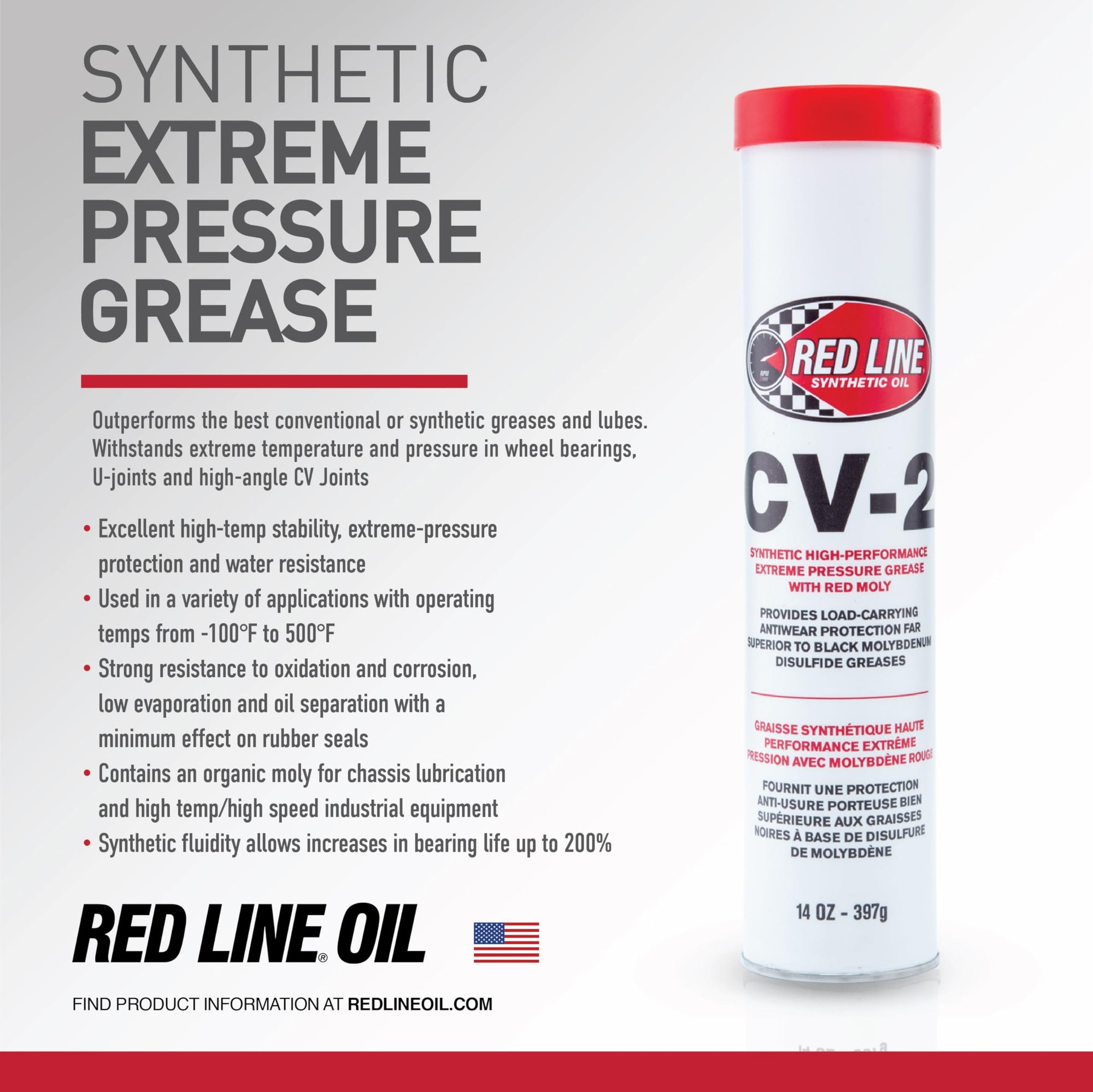 Red Line High Performance 80406 CV-2 Synthetic Grease Cartridge with Red Moly - 35 Pound Pail