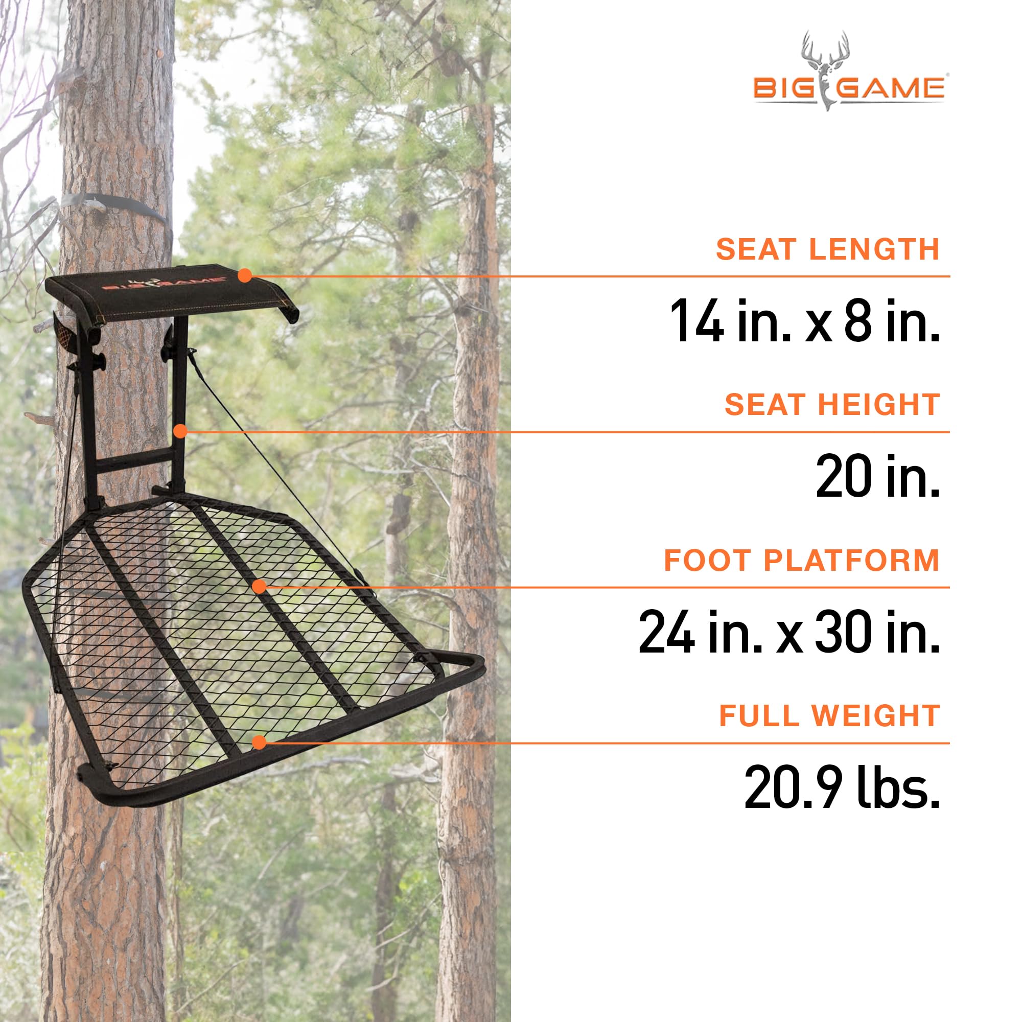 Captain XC Big Game Hang-On Treestand, Lightweight Steel Construction with 14 x 8 in. Flip-Back Flex-Tek Seat, 300 lbs Weight Rating