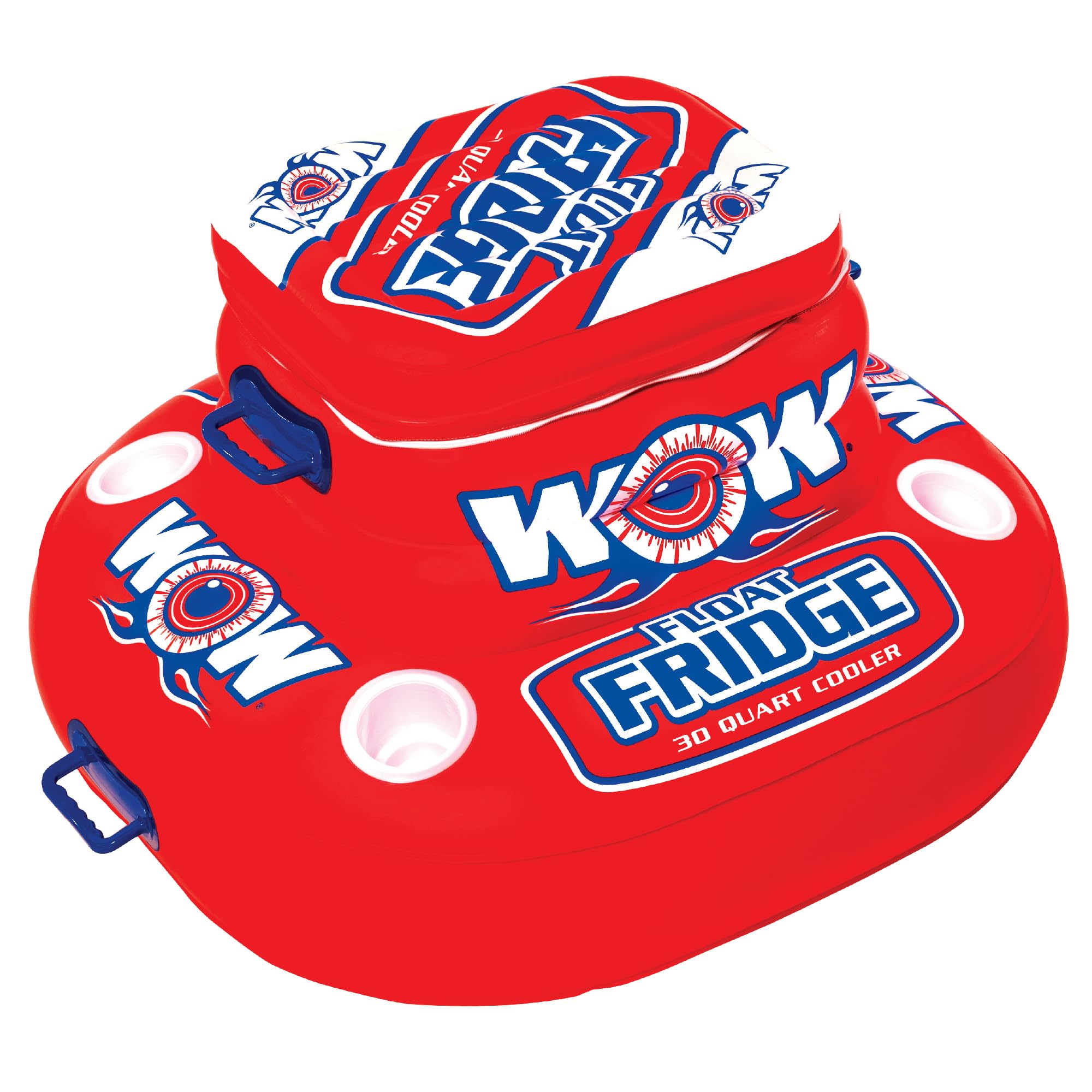 Inflatable Float Fridge - WOW Sports Cooler For Pools, Lakes, & Oceans - 4 Cup Holders & Zippered Lid