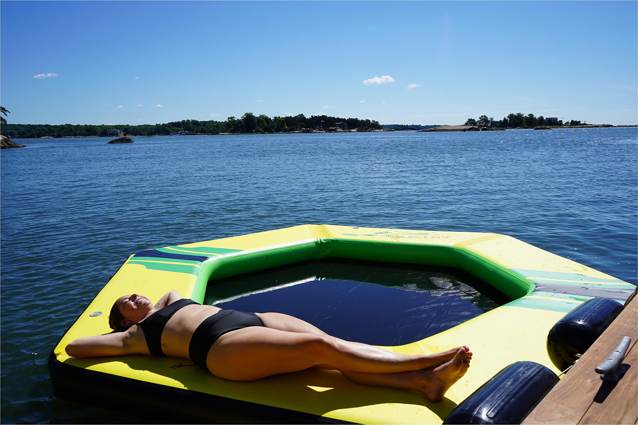 Aqua Lily Pad WateRaft Inflatable Floating Dock (12’ x 10’ Hexagon) Air Dock Platform Floating Island Raft with Surface for Pool Beach Ocean