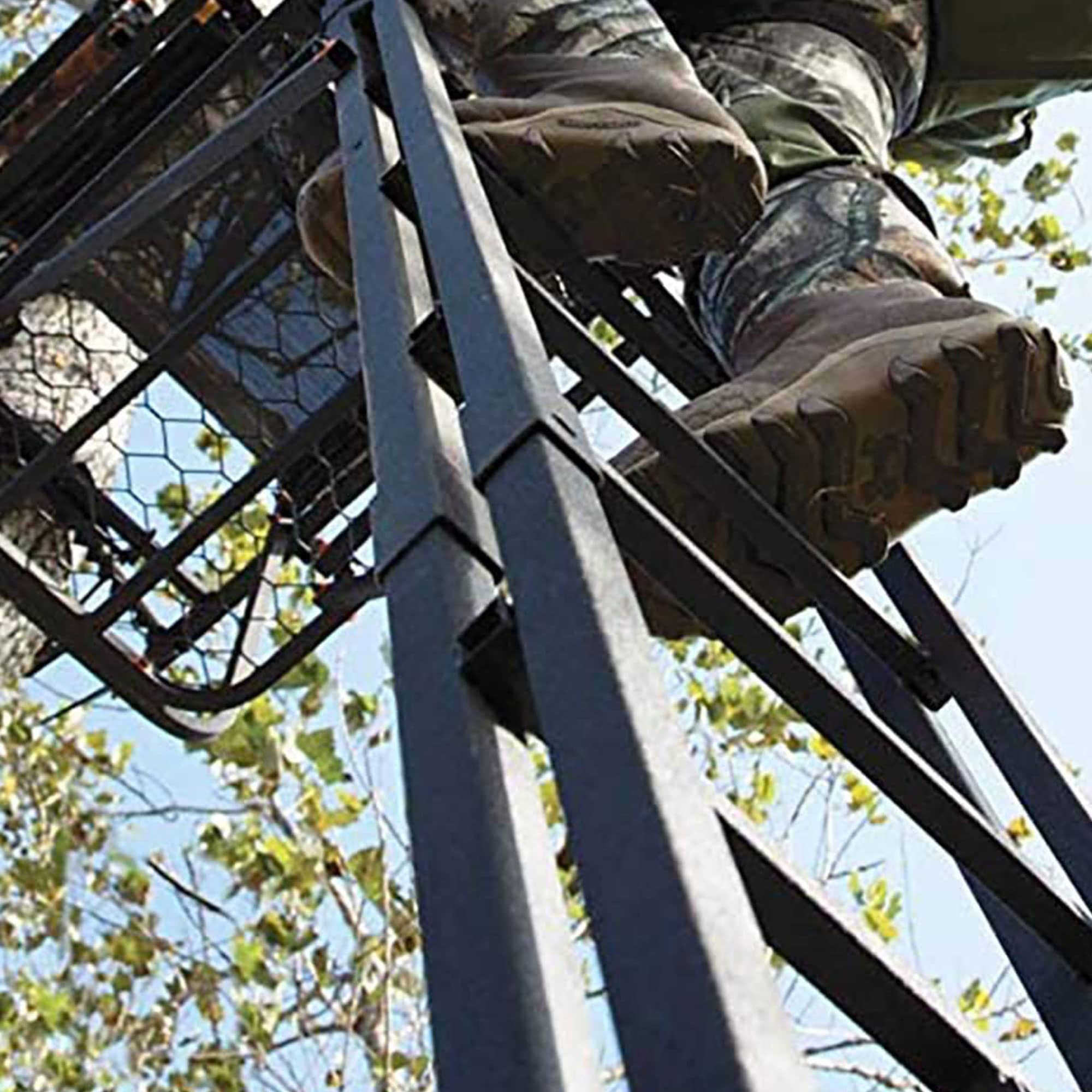 1-Person MUDDY Huntsman Deluxe Steel Ladder Tree Stand, 17 ft Tall, 300 lb Capacity - Heavy-Duty Hunting Treestand with Lumbar Support Seat, Flip-Back Adjustable Shooting Rail & Silencer Technology