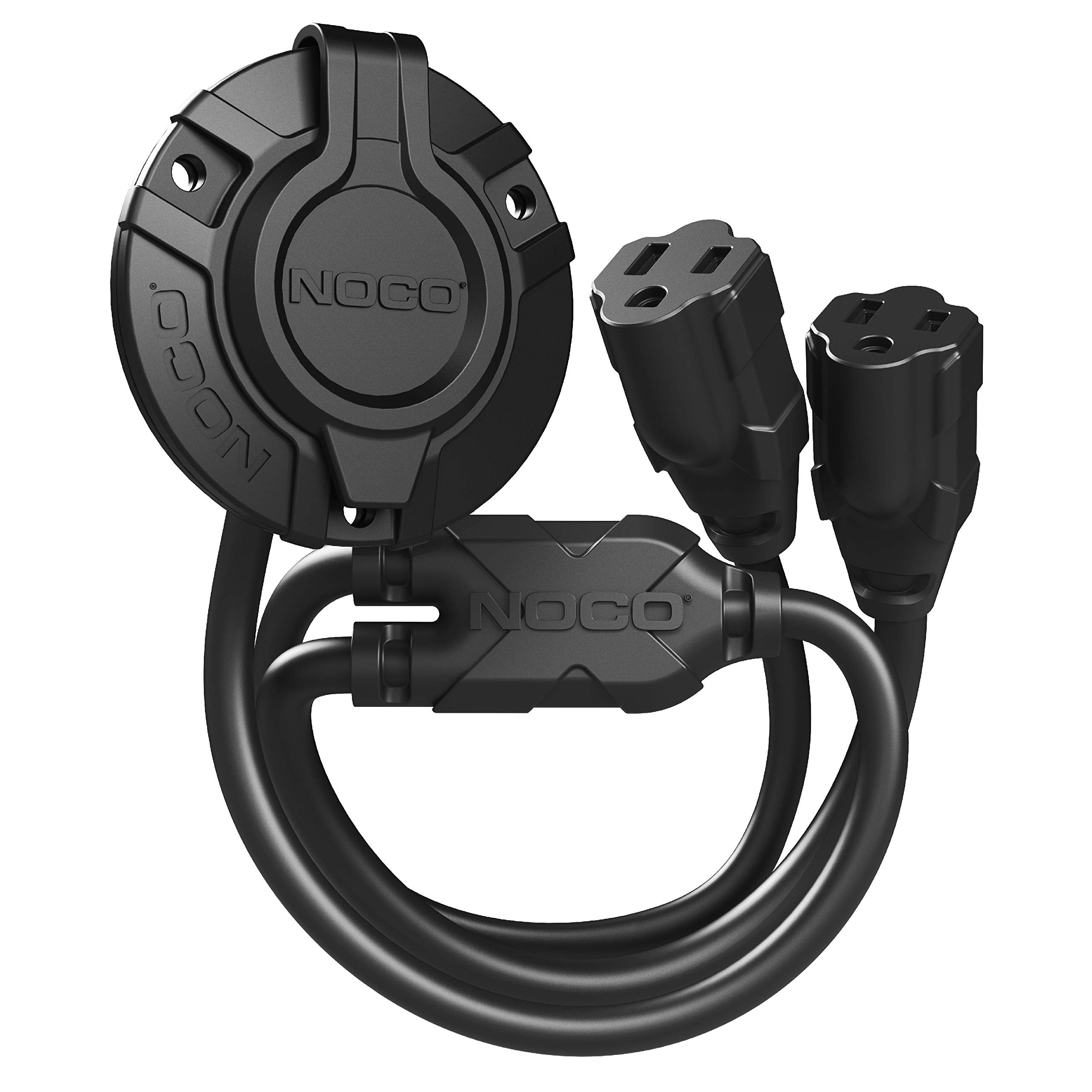 NOCO 15A GCP2 AC Port Plug, 125V Power Inlet Socket, and Waterproof Electrical Outlet Receptacle Box with Dual 18-Inch Integrated Outdoor Extension Cords