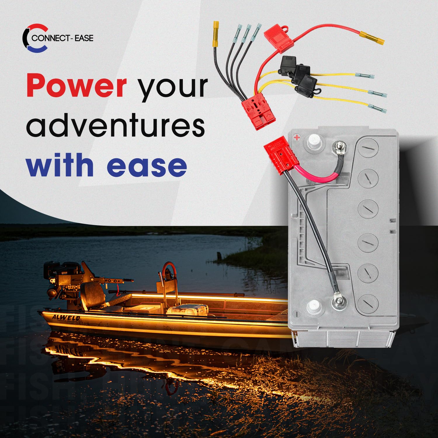 12V Connect-Ease Multi-4 Fused Connection Kit RCE12VB4FK | Perfect for Battery Charger, Depth Finders, Bilge Pumps, and Marine Accessories | Heavy Duty UL1426 Tinned Copper Wire | Battery NOT Included