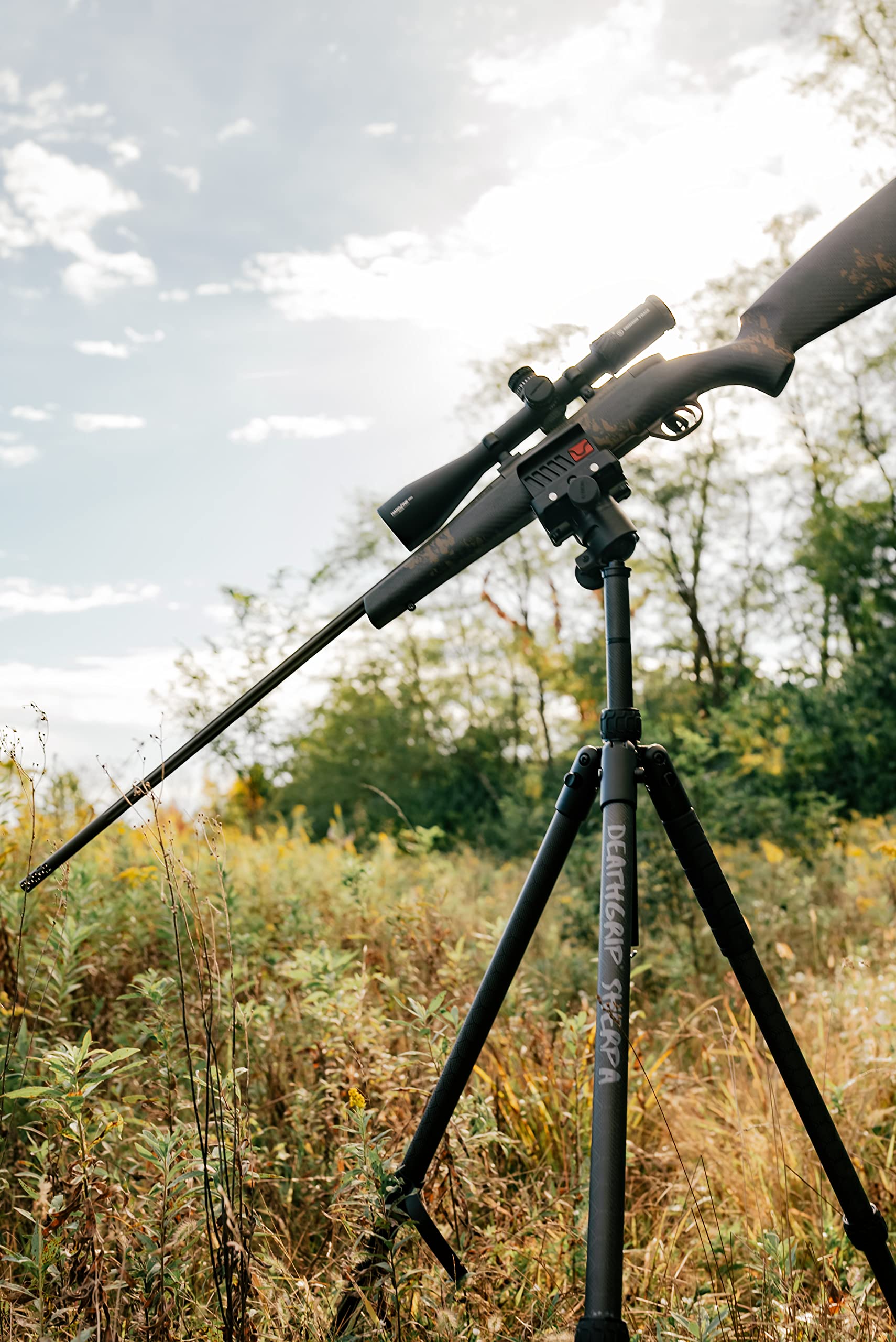 DeathGrip BOG Sherpa Carbon Fiber Tripod with Heavy Duty Construction, 360 Degree Ball Head, Quick-Release Arca-Swiss Mount System, and Optics Plate for Hunting, Shooting, Glassing, and Outdoors